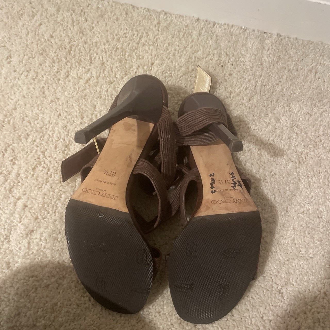 Jimmy Choo Women’s Brown Leather Strappy Ankle Strap Open Toe Stiletto 7.5