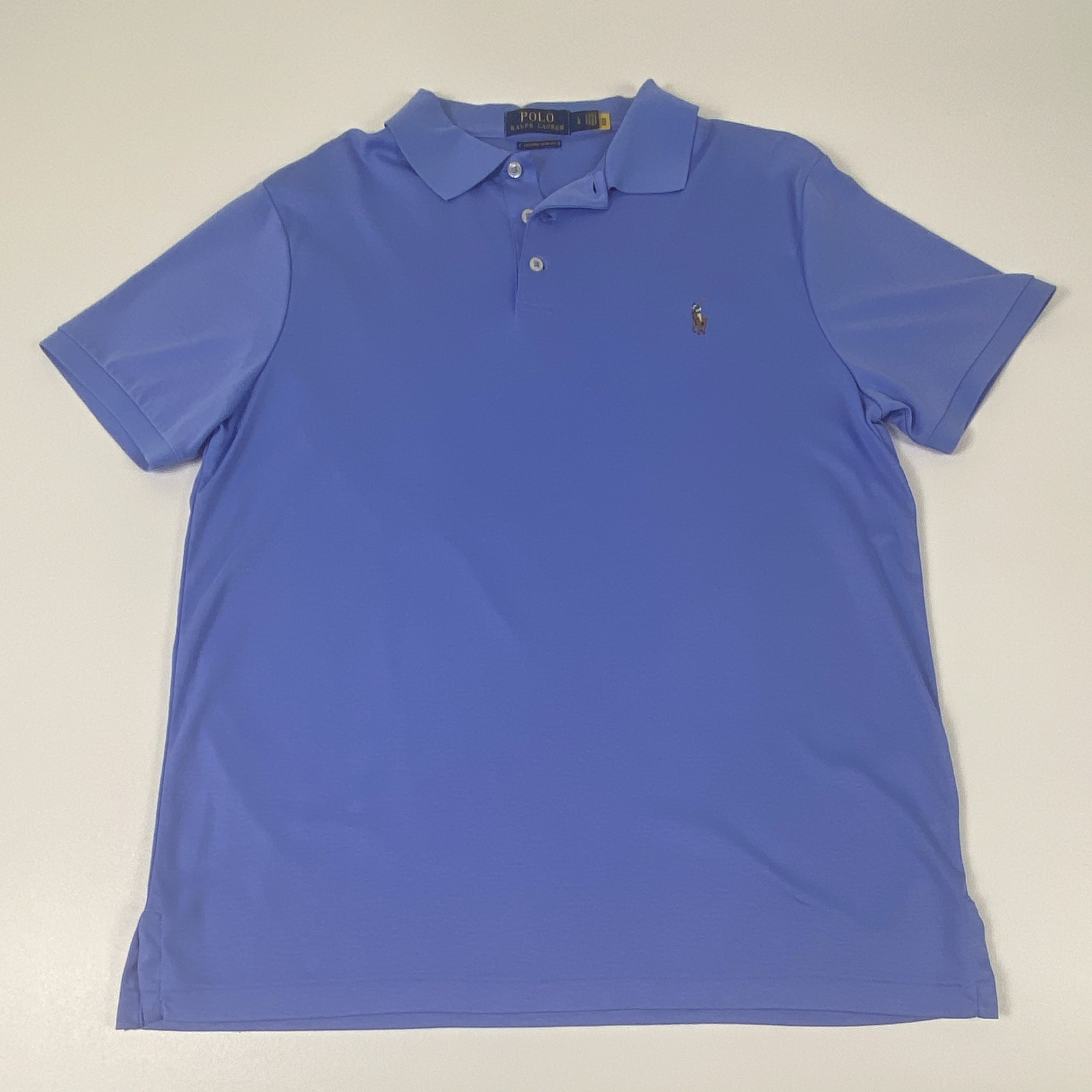 Polo Ralph Lauren Men’s L Blue Solid Cotton Custom Slim Fit Polo Emb Logo