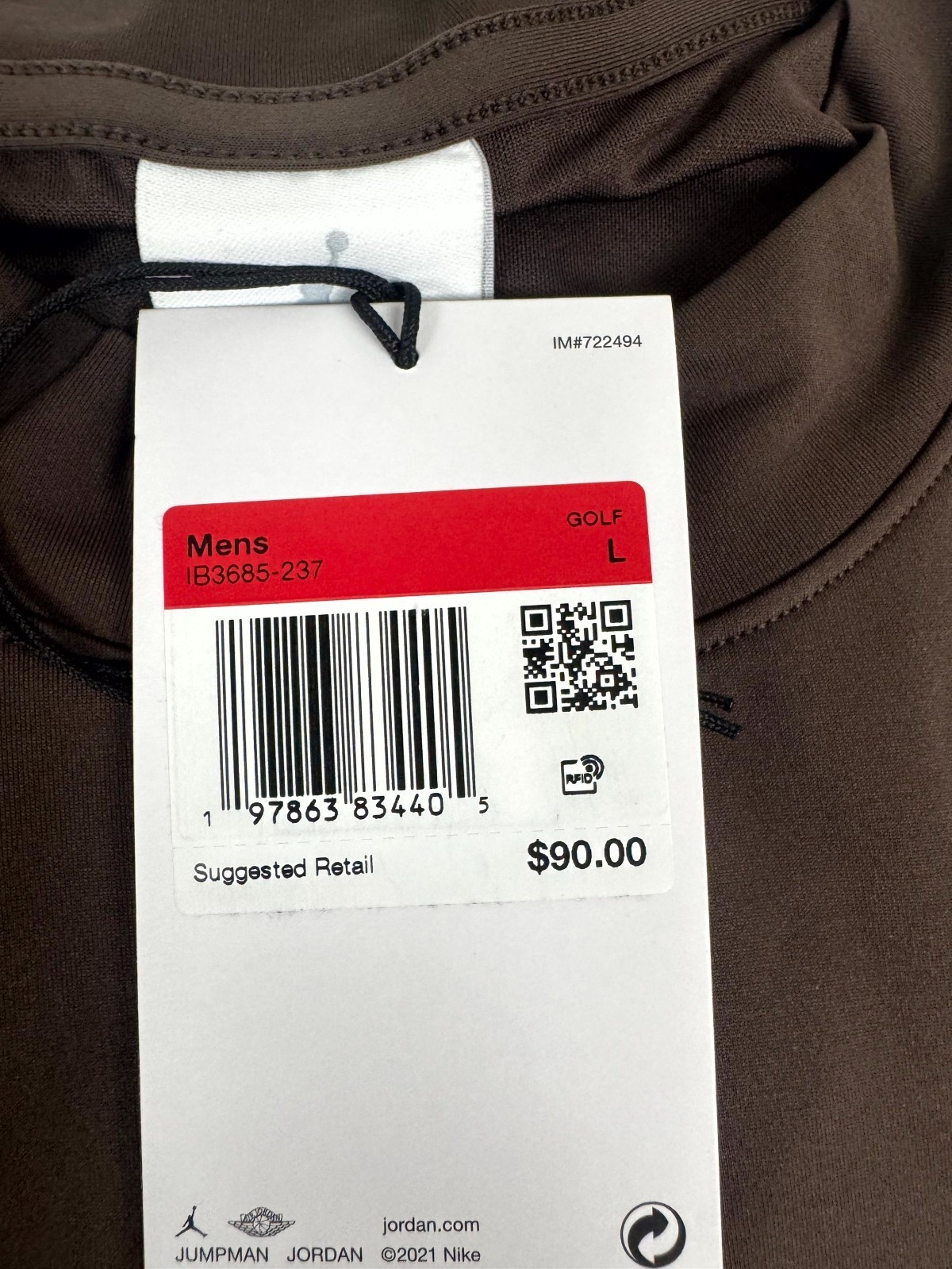 Jordan Sport Mock-Neck Golf Short Sleeve Shirt IB3685-237 Brown Size L $90