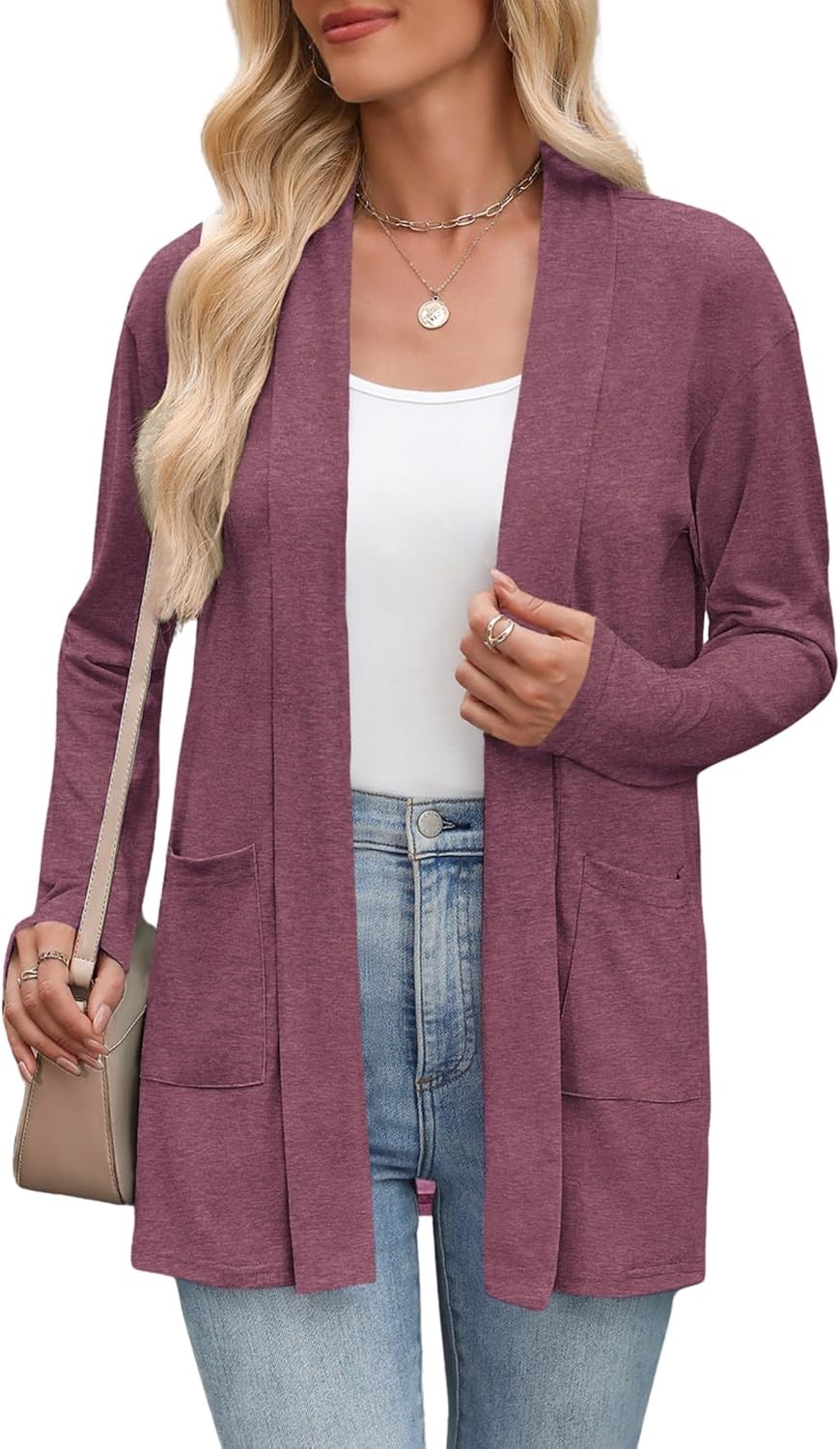 Women’s Lightweight Open Front Cardigan Sweater Casual Loose Knit with Pockets
