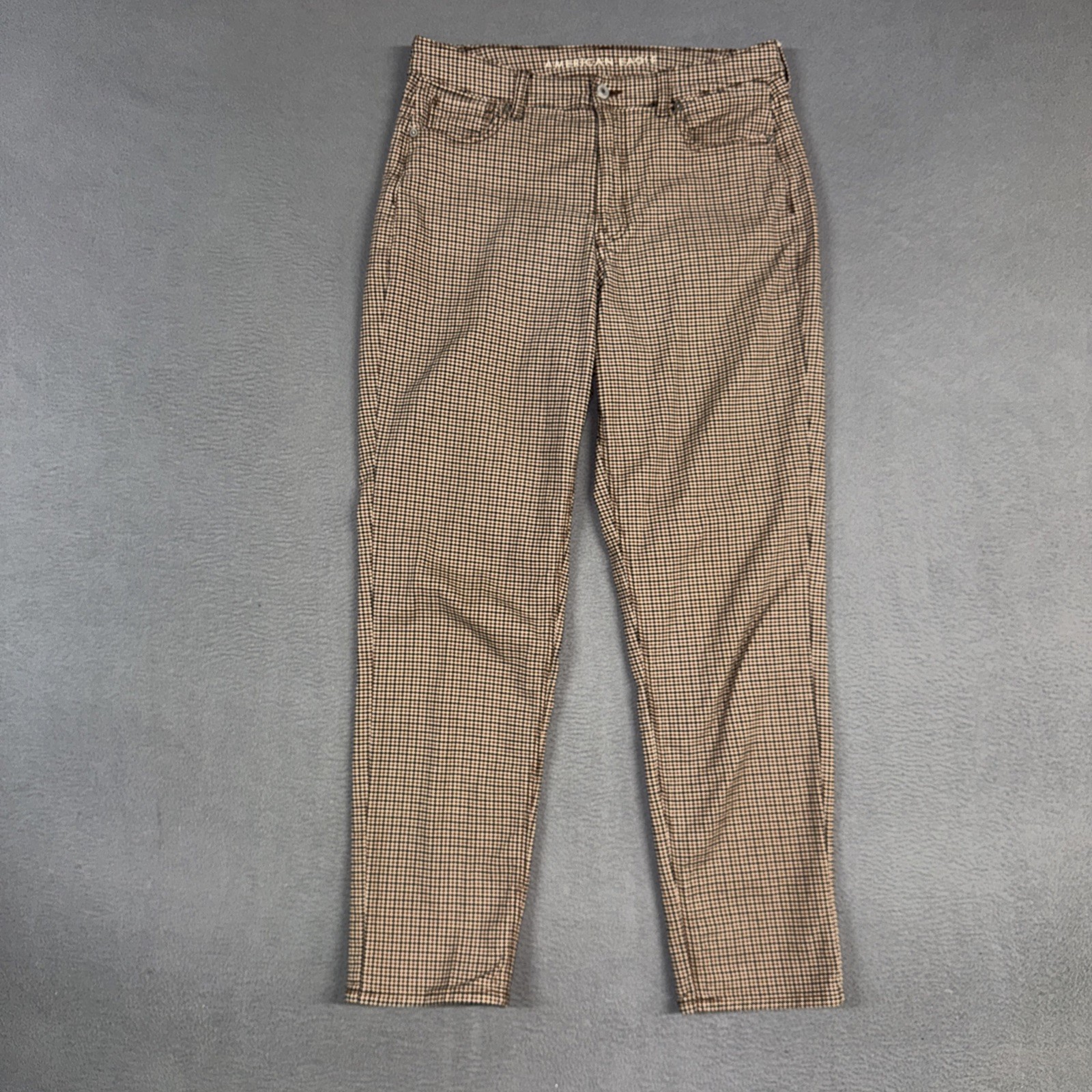 American Eagle Jeans Womens 12 Long Brown Houndstooth Mom Jean Stretch Cotton