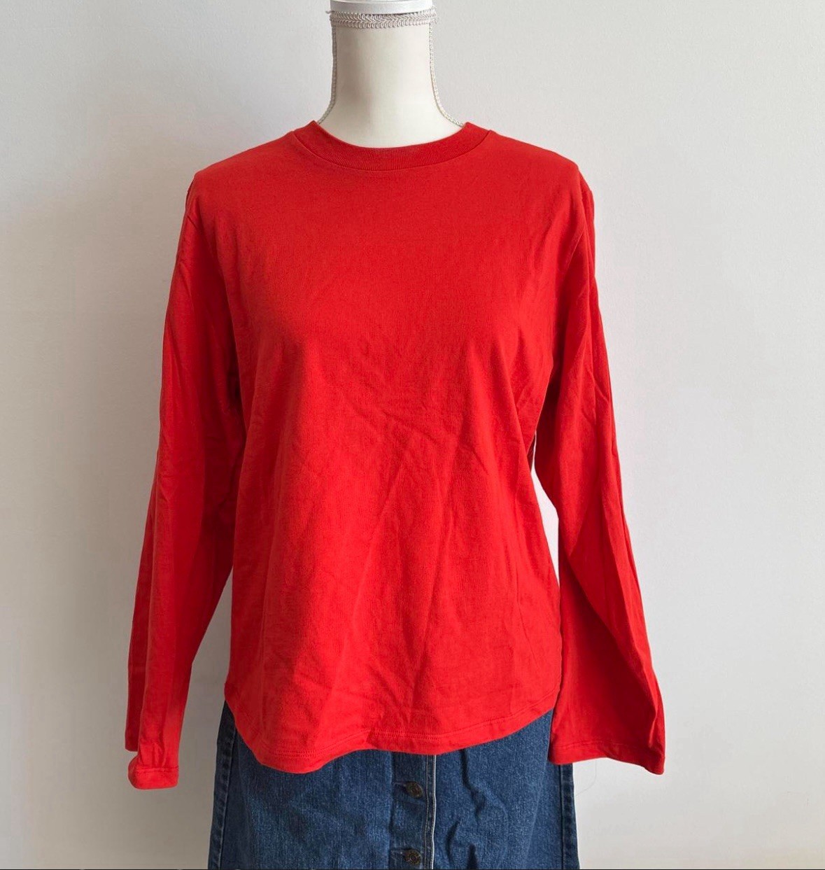Reformation Asher Cropped Oversized Longsleeve Tee S paprika organic cotton red