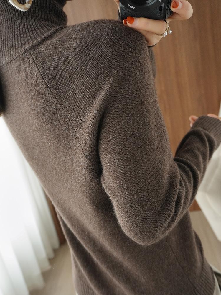 Women Merino Wool Sweater Mock Neck Cashmere Knit Winter Soft Top