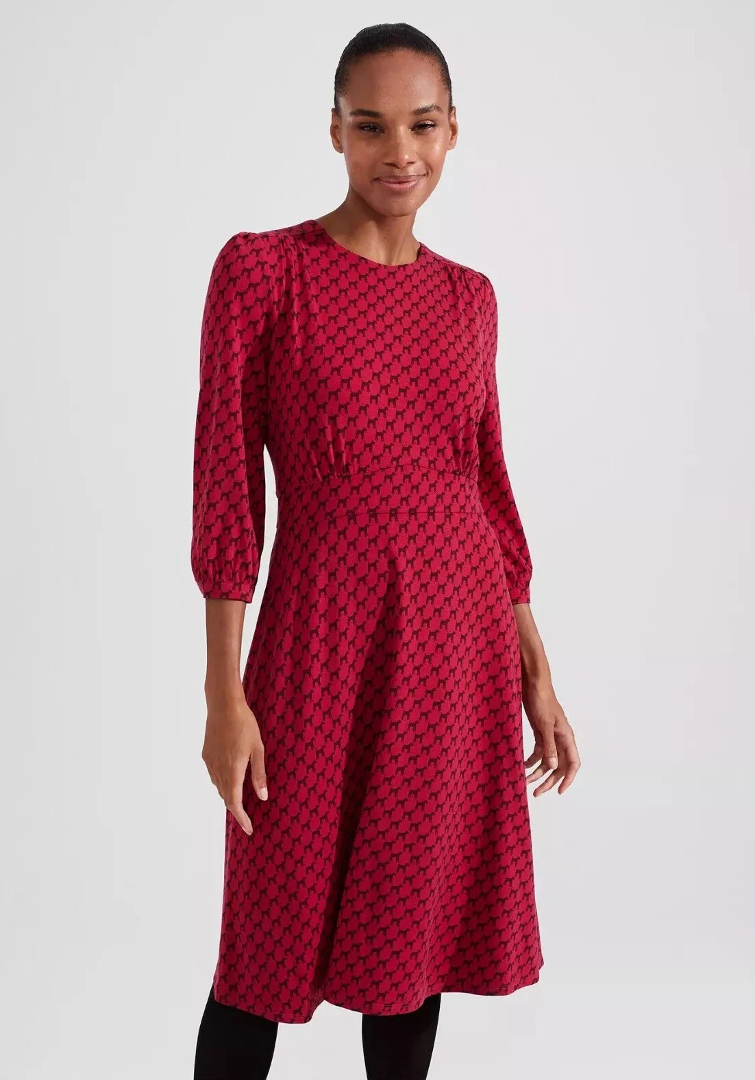 HOBBS Indi Jersey Dress in Berry Red/Black