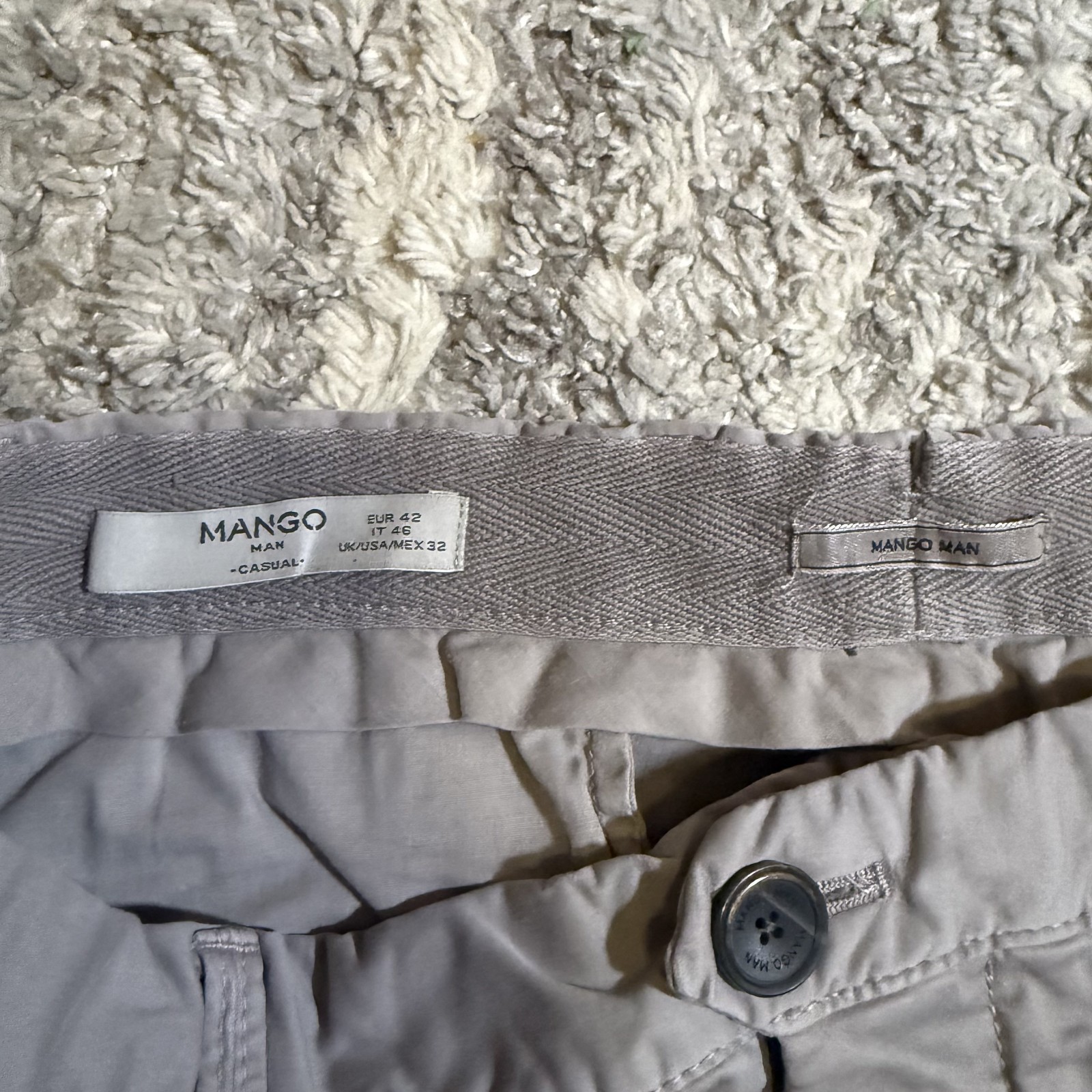 Mango Men’s Chino Shorts Gray Flat Front Casual Cotton Blend Size 32