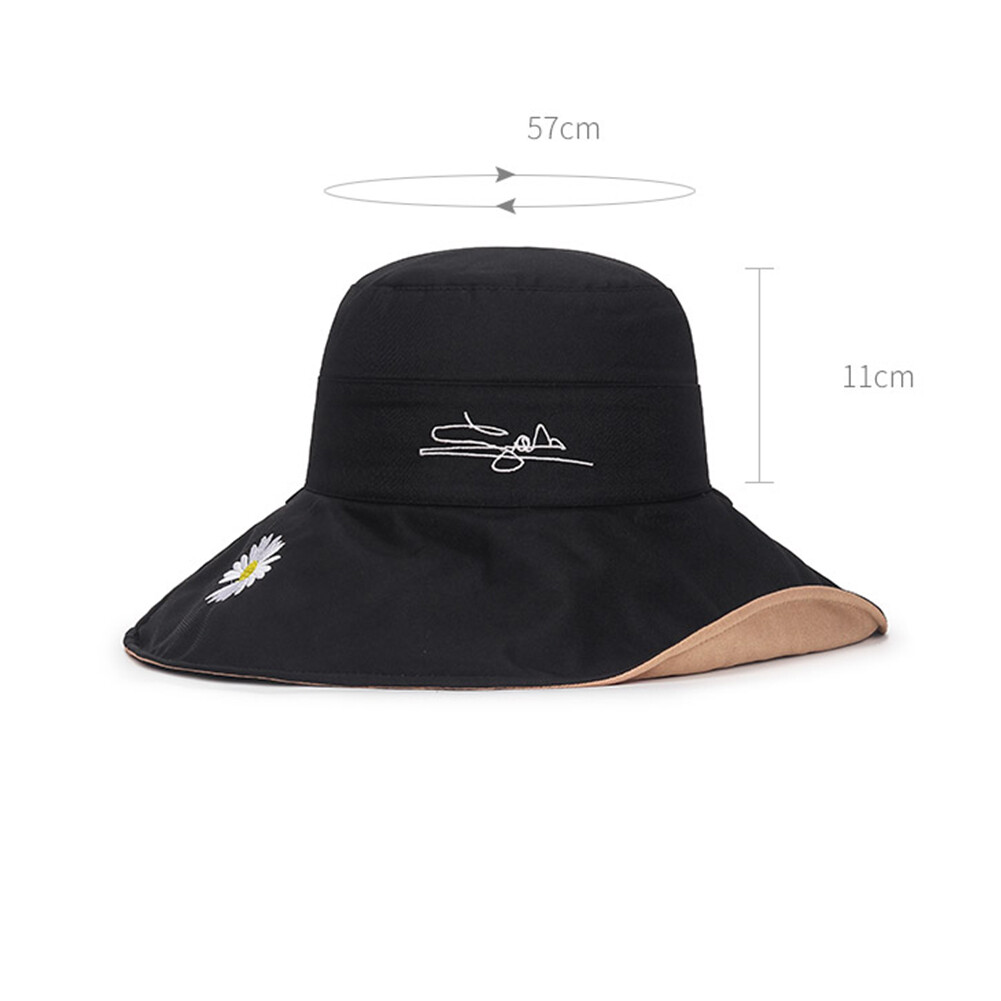 US Daisy Double-Sided UV Protection Wide Brim Bucket Hat Sun Beach Fisherman Cap