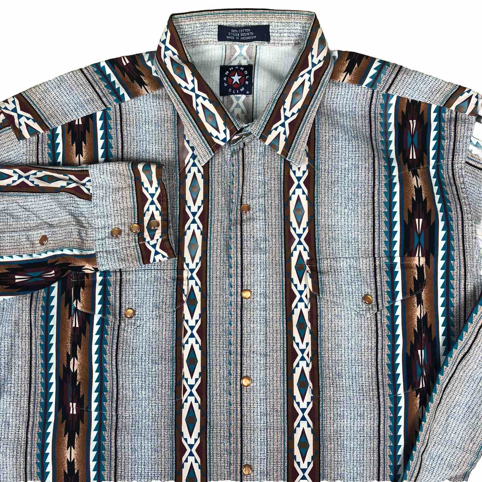 Panhandle Slim Pearl Snap Shirt Mens XL Aztec Print Cowboy Southwestern NWOT
