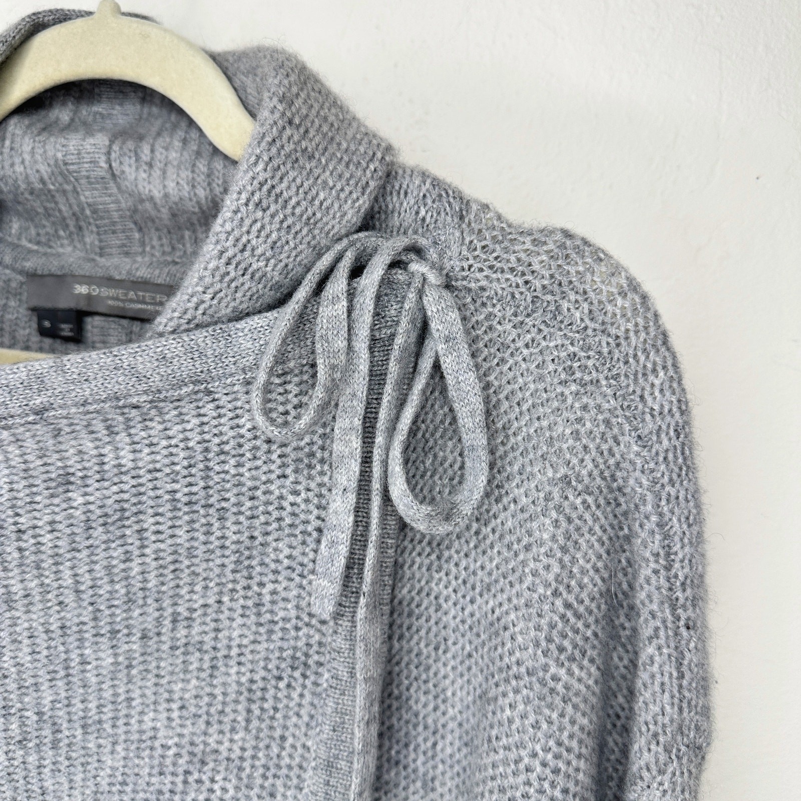360 Cashmere Grey Draped Wrap Tie Front Moto Waterfall Cardigan Sweater Small