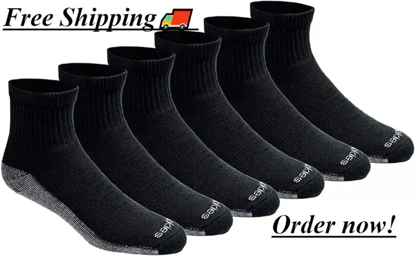 Dickies Men’s 6 Pack Dri-Tech Comfort Quarter Socks Black Fits Shoe Size 6-12 US