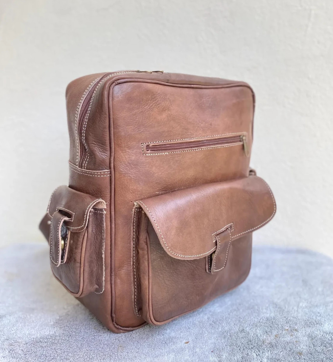 Handcrafted Genuine Leather Square Backpack – Brown | 38cm x 30cm