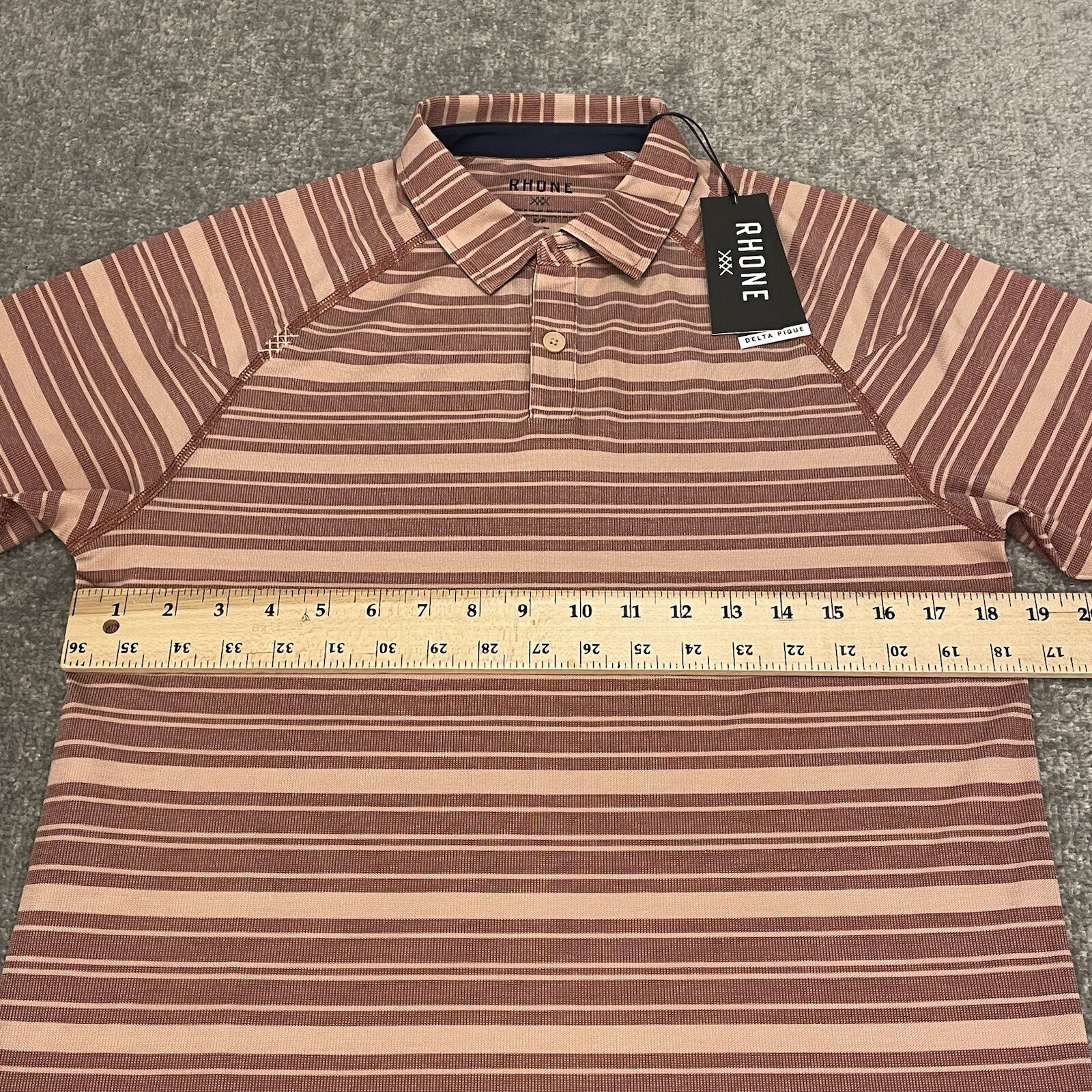 Rhone Polo Shirt Mens Small Mahogany Rose Stripe Delta Pique Golf NEW $94