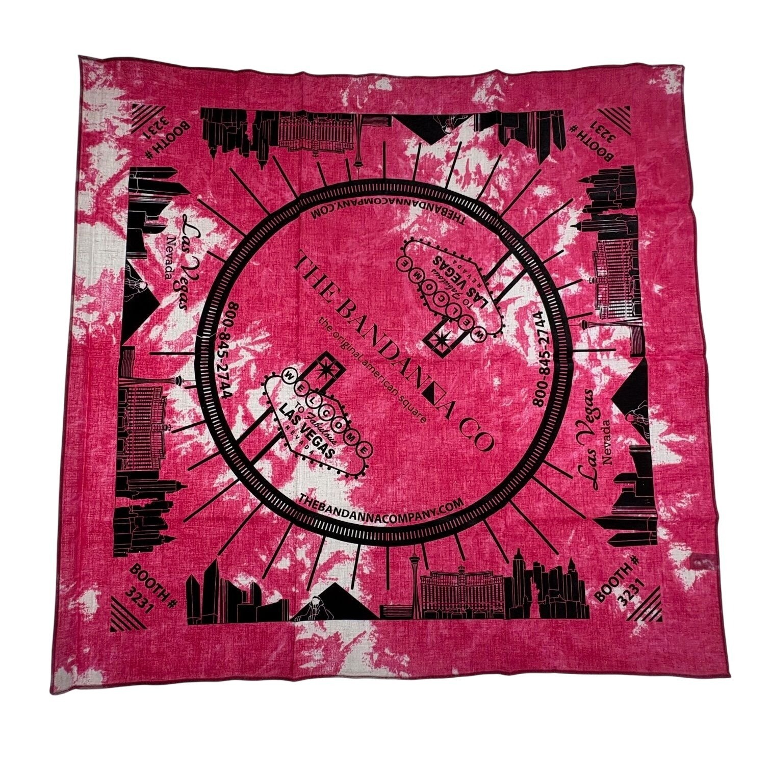 The Bandana Co Pink Black Las Vegas Skyline Bandana 21×21 Cotton Scarf Headband