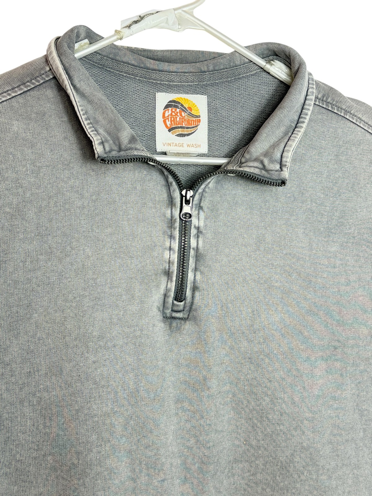 C&C California Pullover Mens Medium Gray Vintage Wash 1/4 Zip Sweatshirt