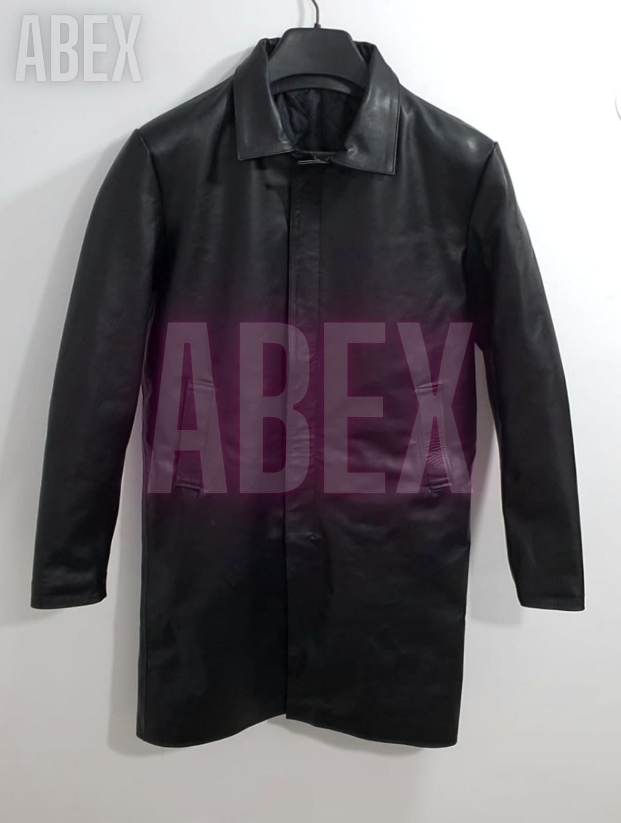 Men trench coat genuine lambskin leather long winter knee length jacket coat