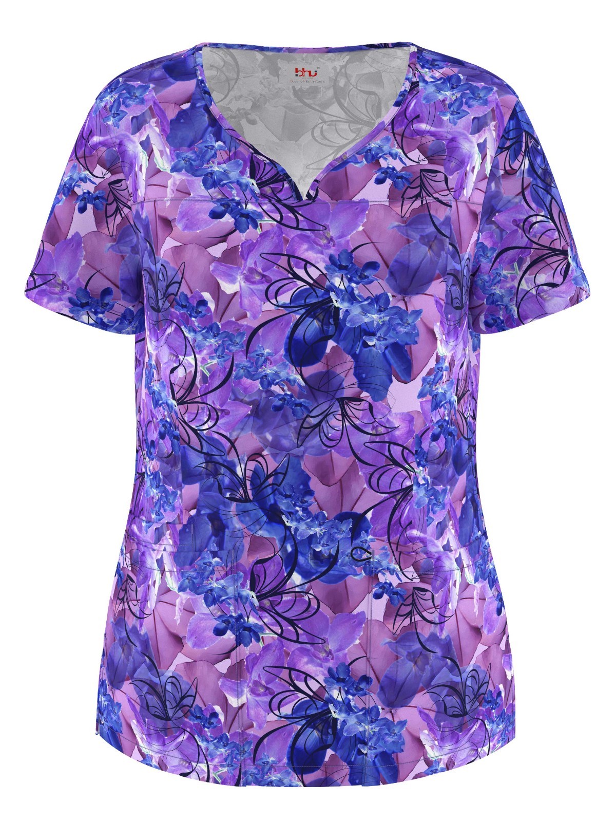 Women’s 4 Way Stretch Notch Collar Printed Scrub Top Sizes XS S M L XL 2XL NWT
