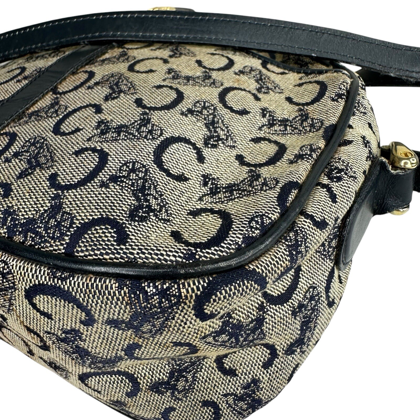 Celine Horse Carriage Hardware Gold Logo C Blue Jacquard/Leather Crossbody Bag