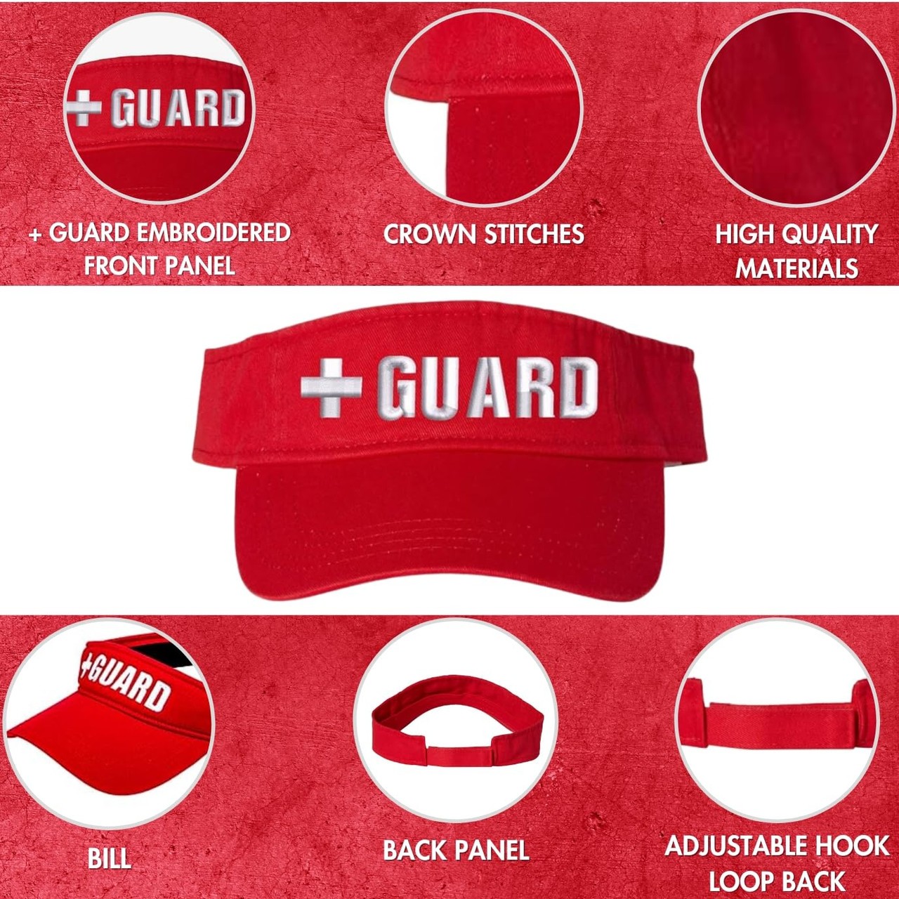 Red + Guard Visor Hat Professional White Cross Lifeguard Visor Sun Pool Cap