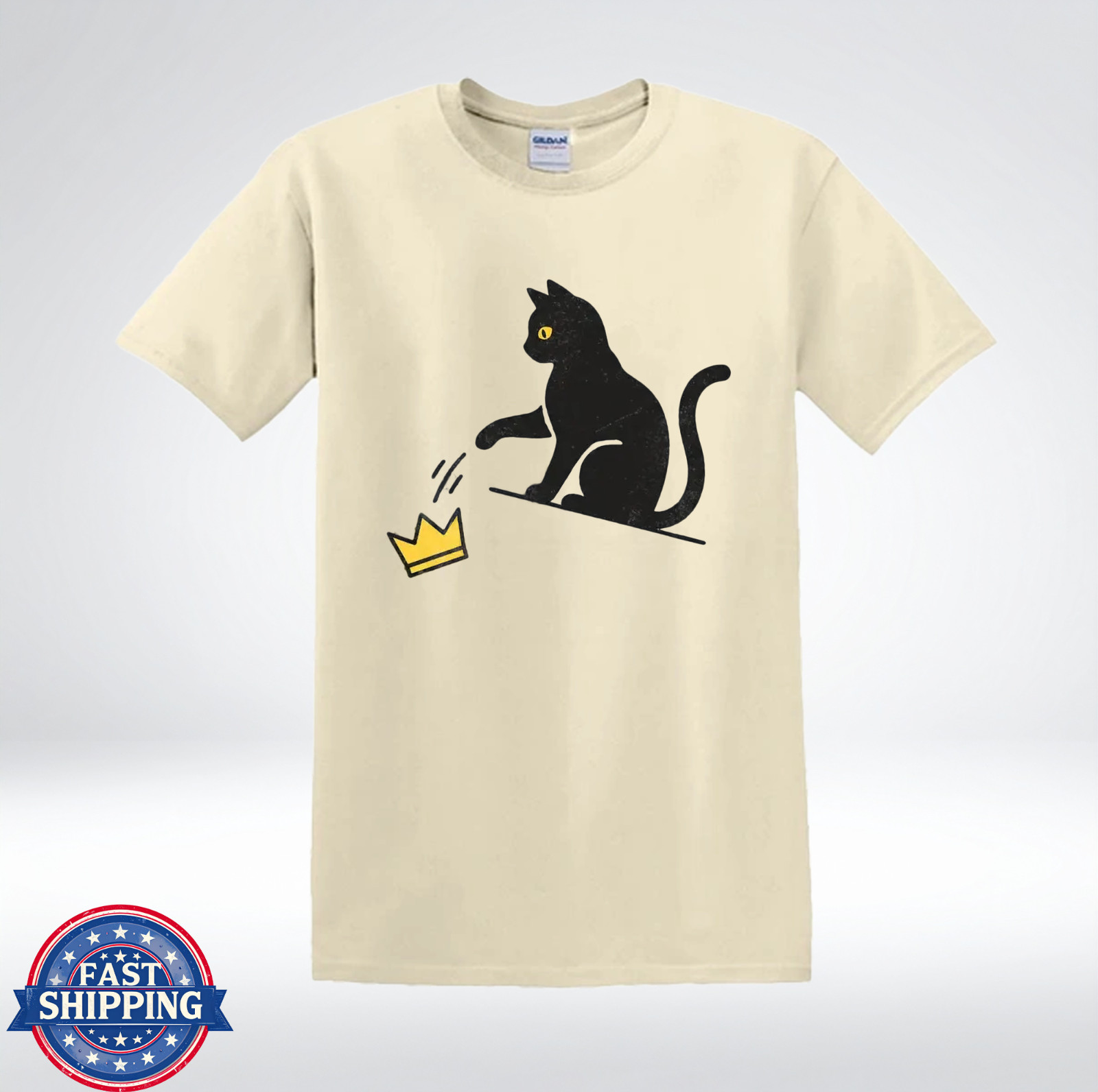 Funny Cat Knocking Crown Anti King Humor Minimalist Graphic T-Shirt