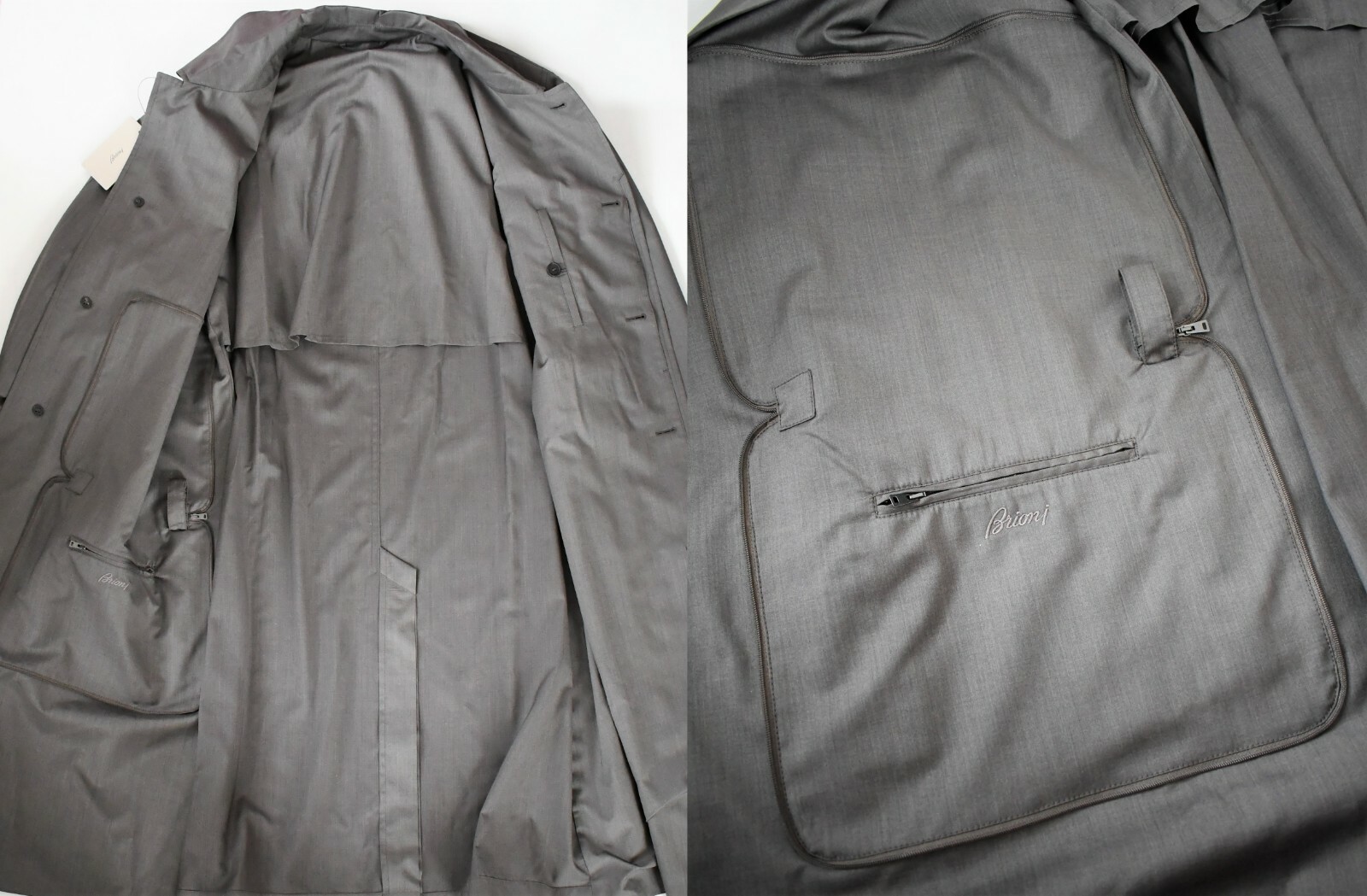 $3600 New BRIONI Gray Wool Silk OVERSIZED FOLDABLE TRAVEL CAR COAT XL