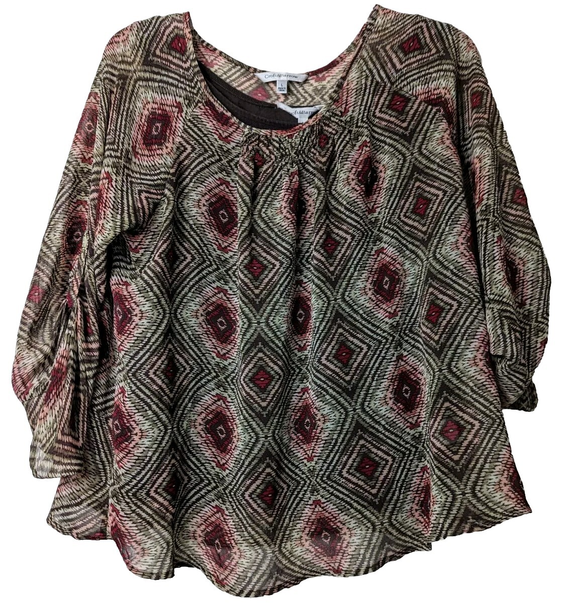 Croft and Barrow Blouse Womens Large Brown Light Weight With Brown Camisole B2