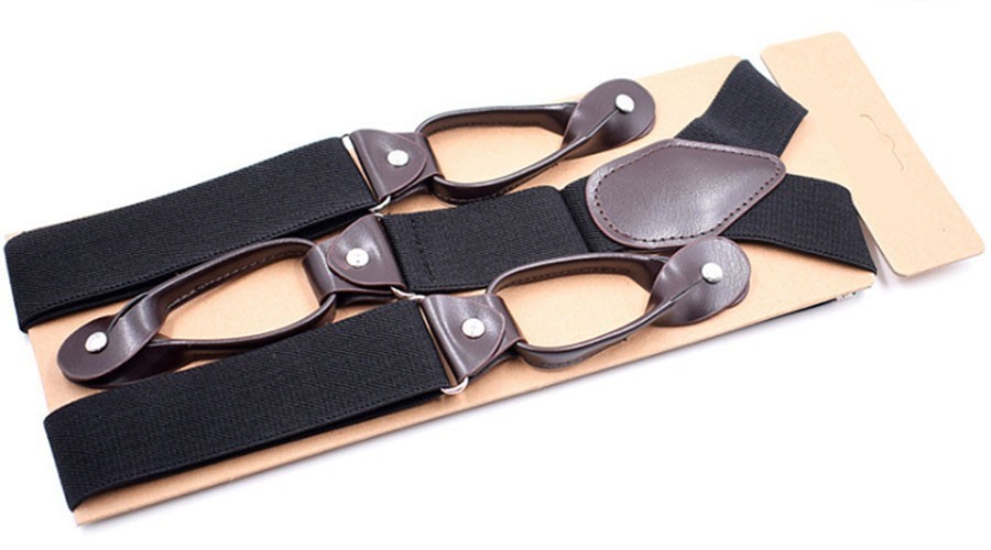6 Button Holes Link Men’s Suspenders Black Color 24-43″ Adjustable Length 1PC