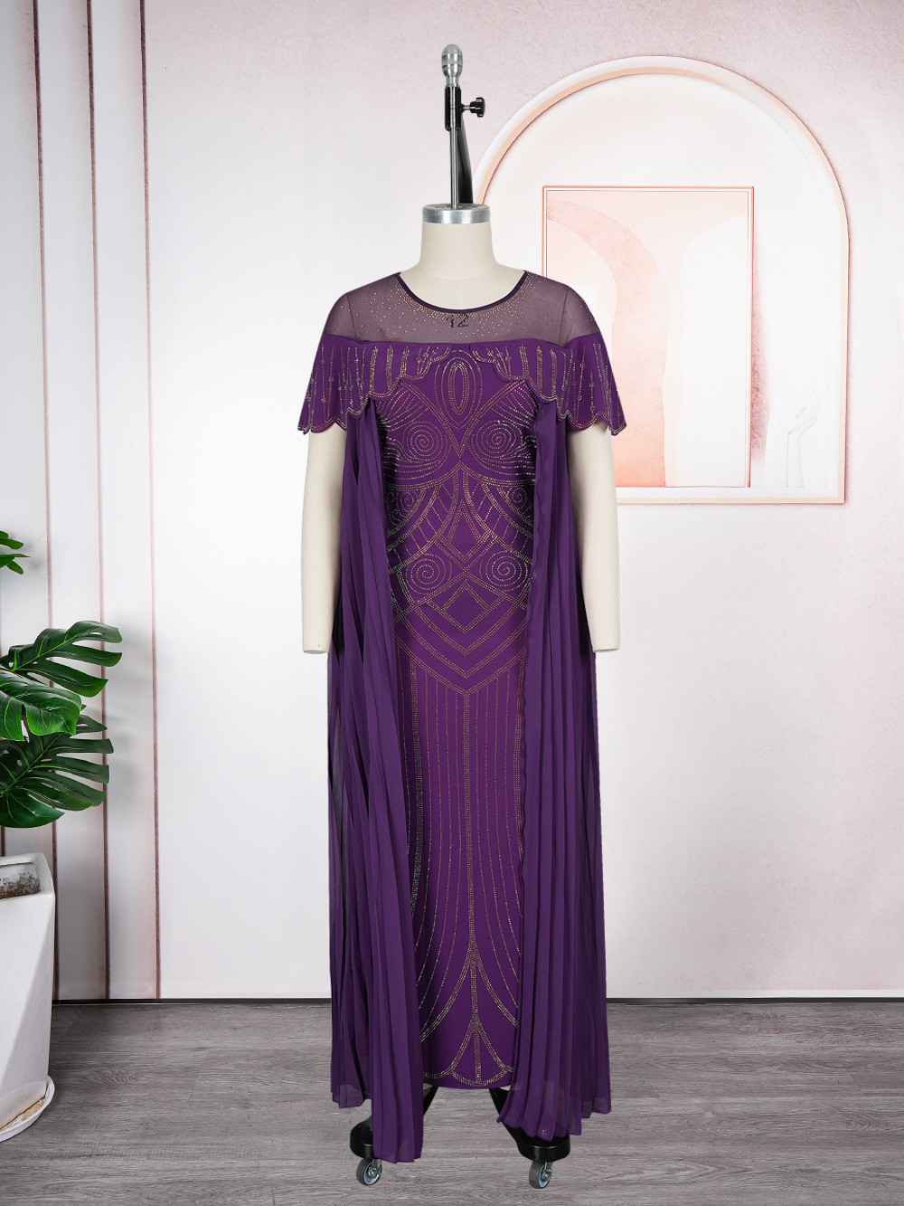 African Plus Size Beaded Dashiki Bodycon Formal Ball Gown Maxi Dress for Women
