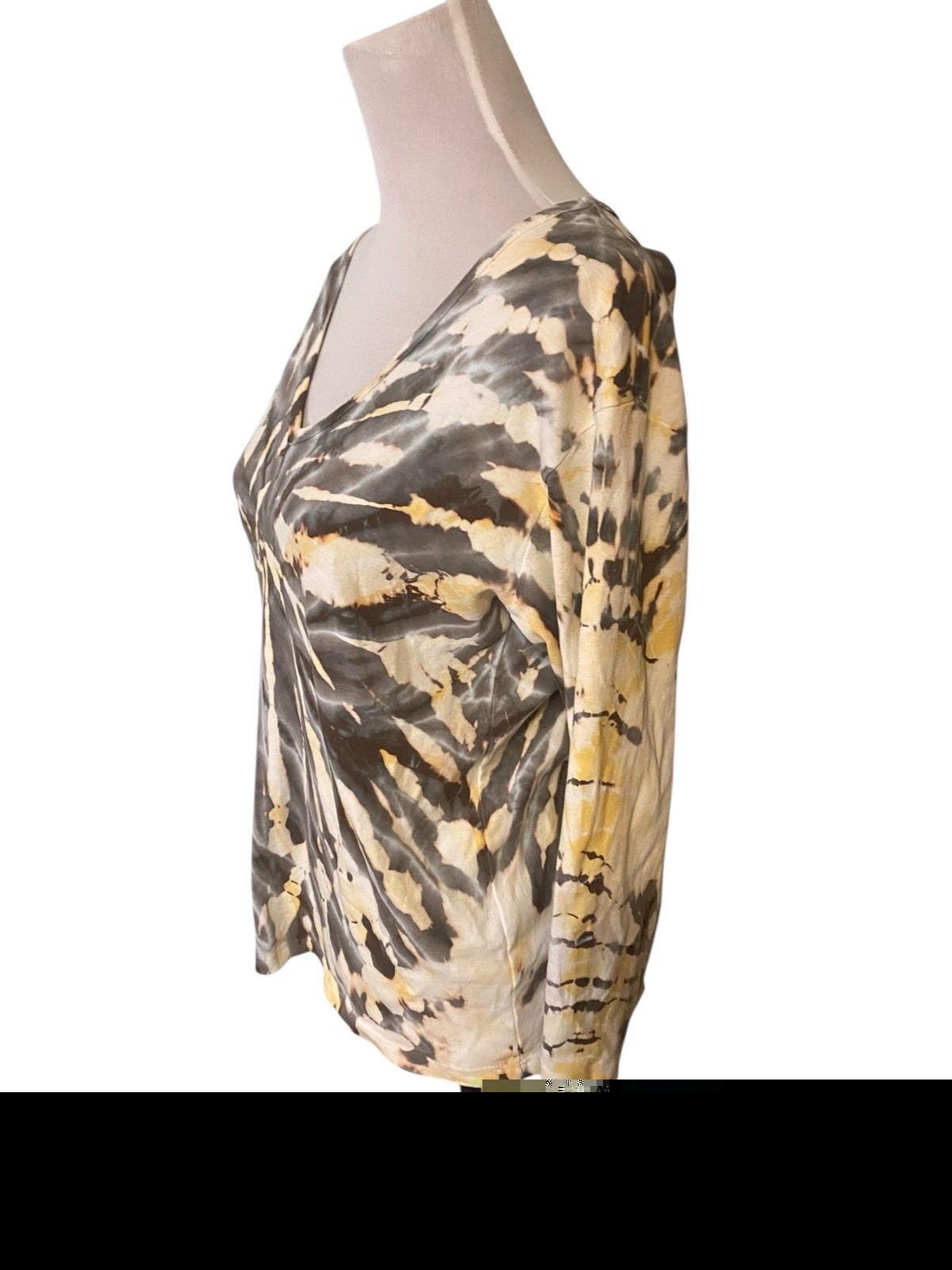 Glima 100% Cotton Boho V-neck 3/4 Sleeve Shirt Yellow Gray XL