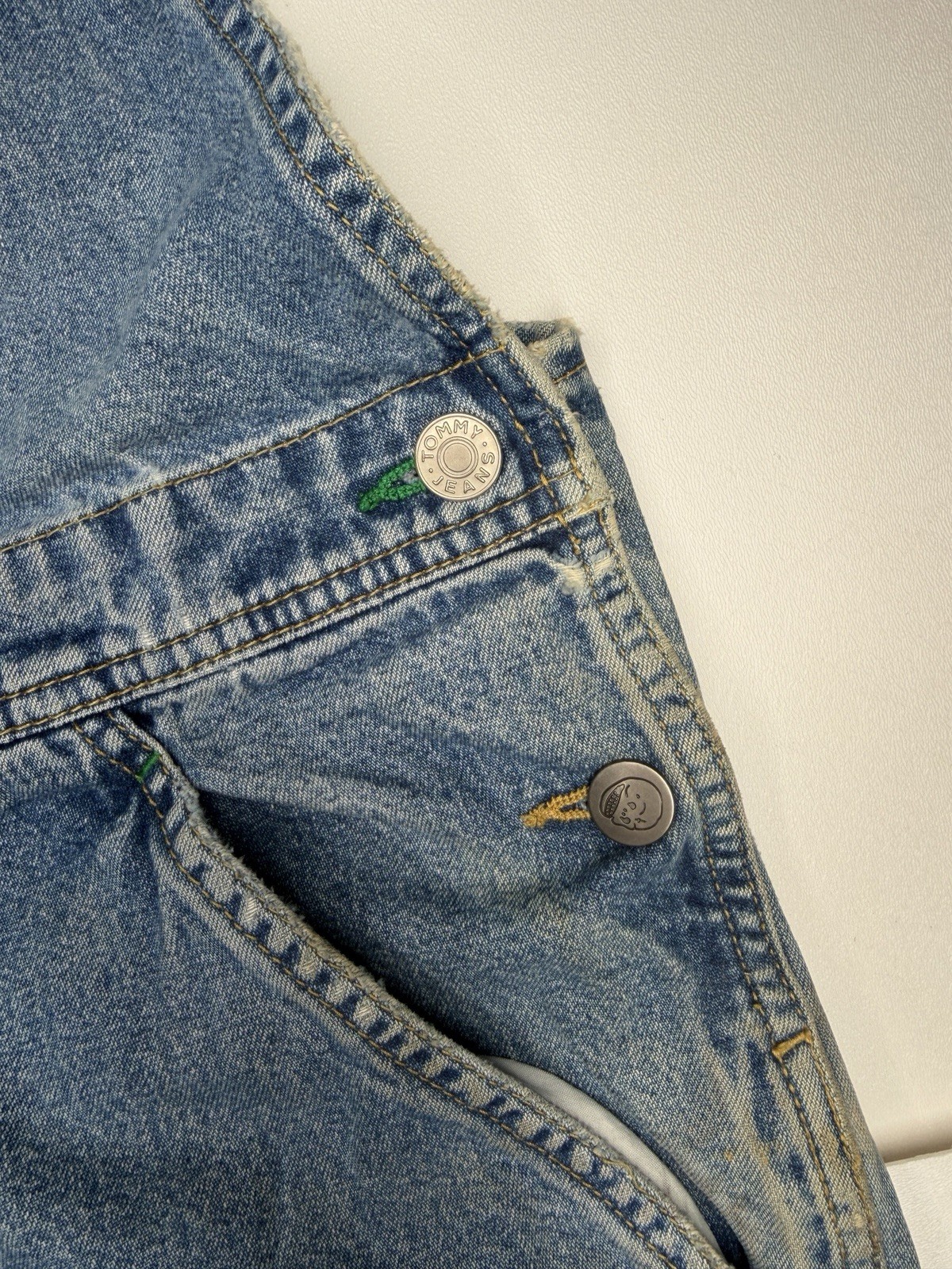 Vintage Tommy Hilfiger Overalls White Straps 90s Y2K Tommy Jeans Blue M