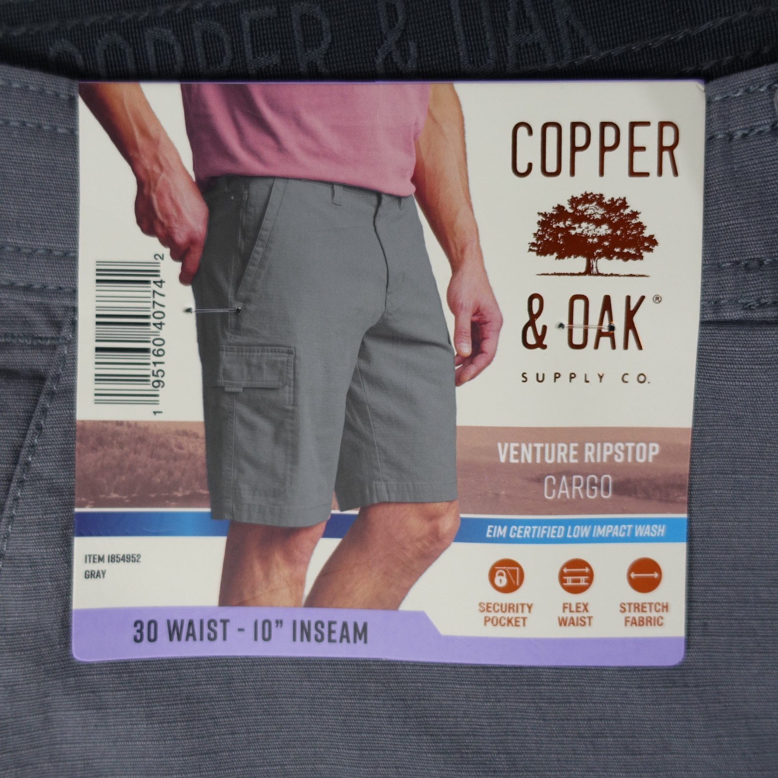 Copper and Oak Men Cargo Shorts 30 Ripstop Security Pocket Flex Stretch 2 Pair