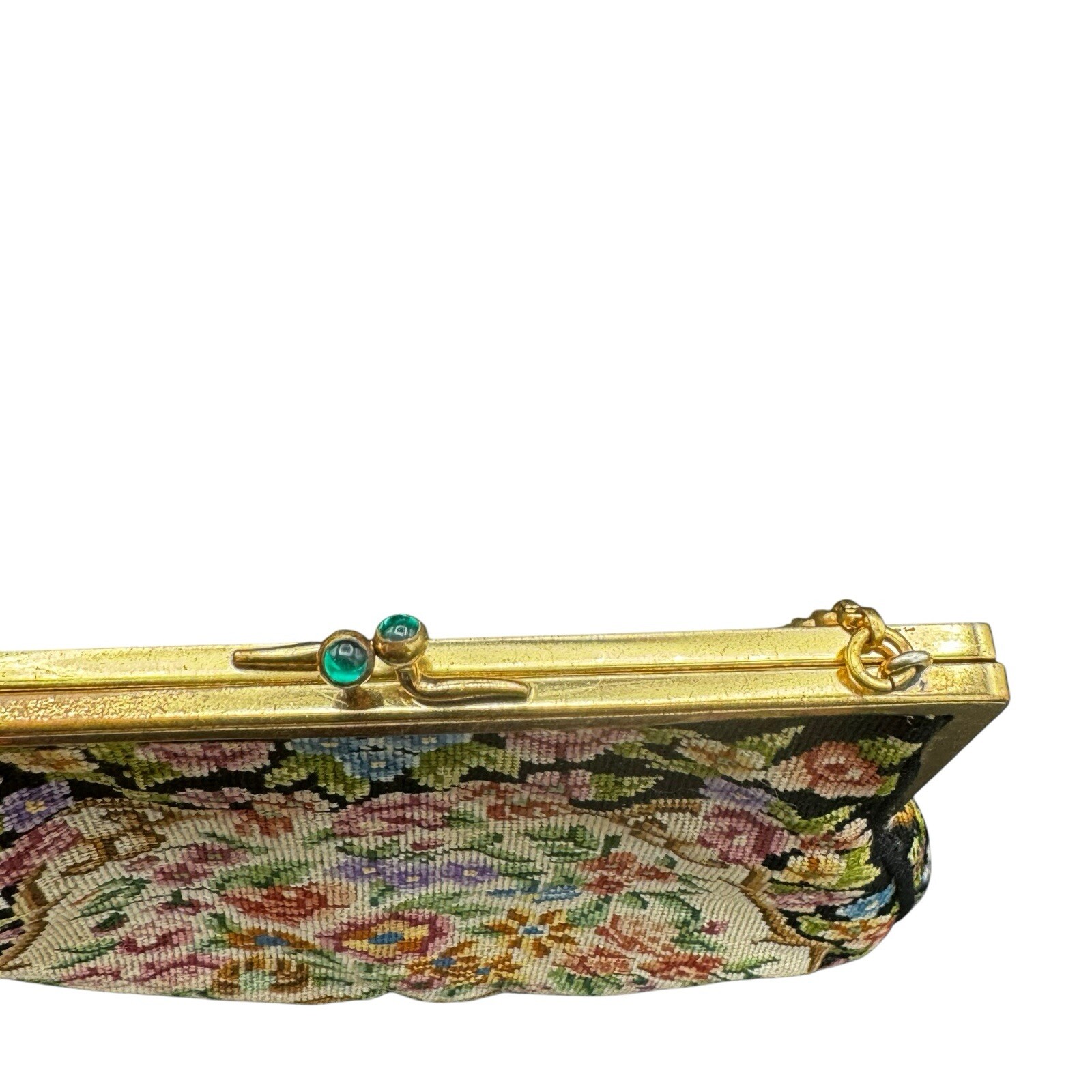 Petit Point Tapestry Needlepoint Bag Purse Delicately Detailed Rhinestone EUC