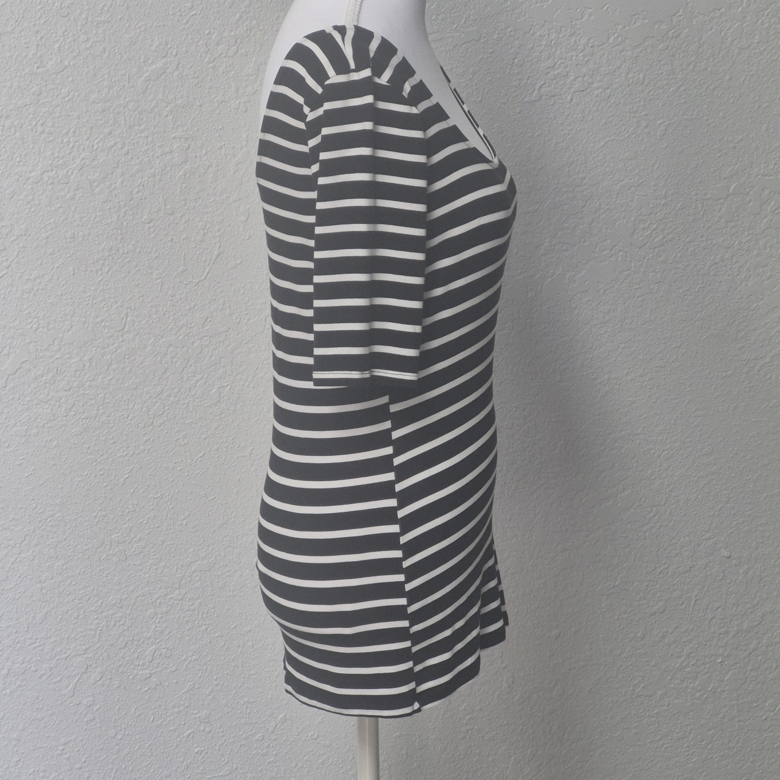 Black White Striped Scoop Neck Top Size L Soft Stretch Parisian Chic Clean Girl