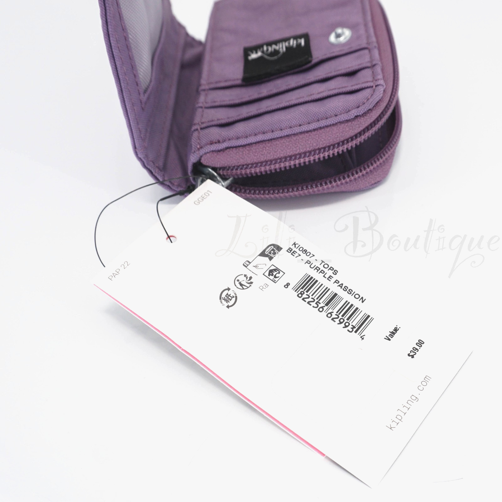Kipling Tops Mini Wallet Zip Snap Card Case KI0807 Polyamide Purple Passion NWT