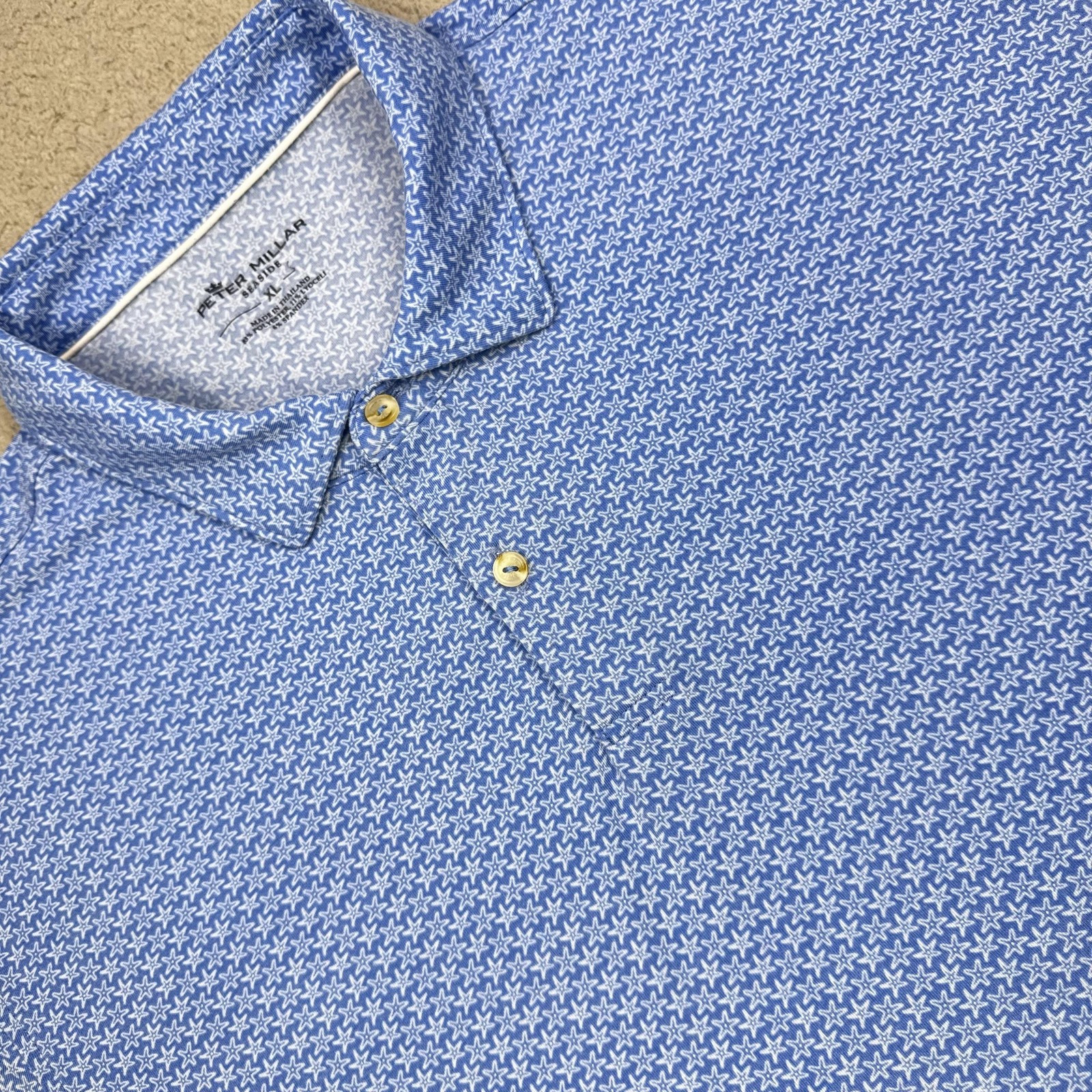 Peter Millar Polo Shirt Mens XL Blue Seaside Star Print Golf Stretch N22AK075