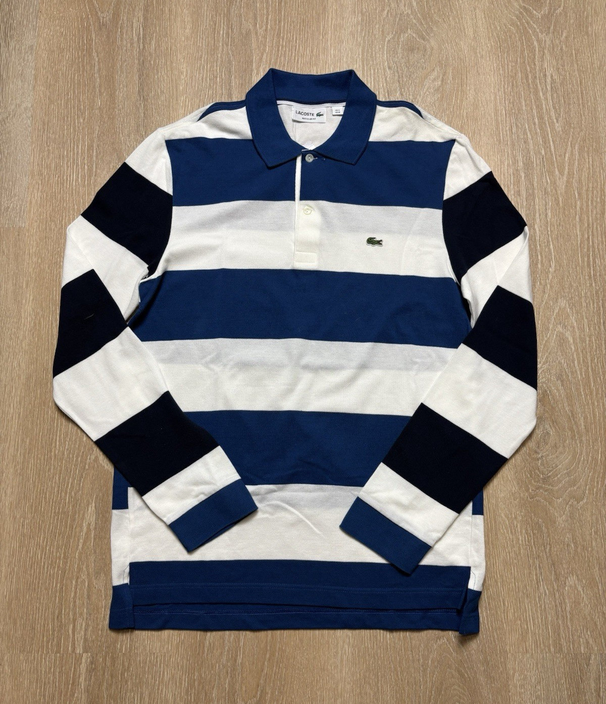 Lacoste Regular Fit Men’s Long Sleeve Striped Polo Blue/Black/White Cotton M New