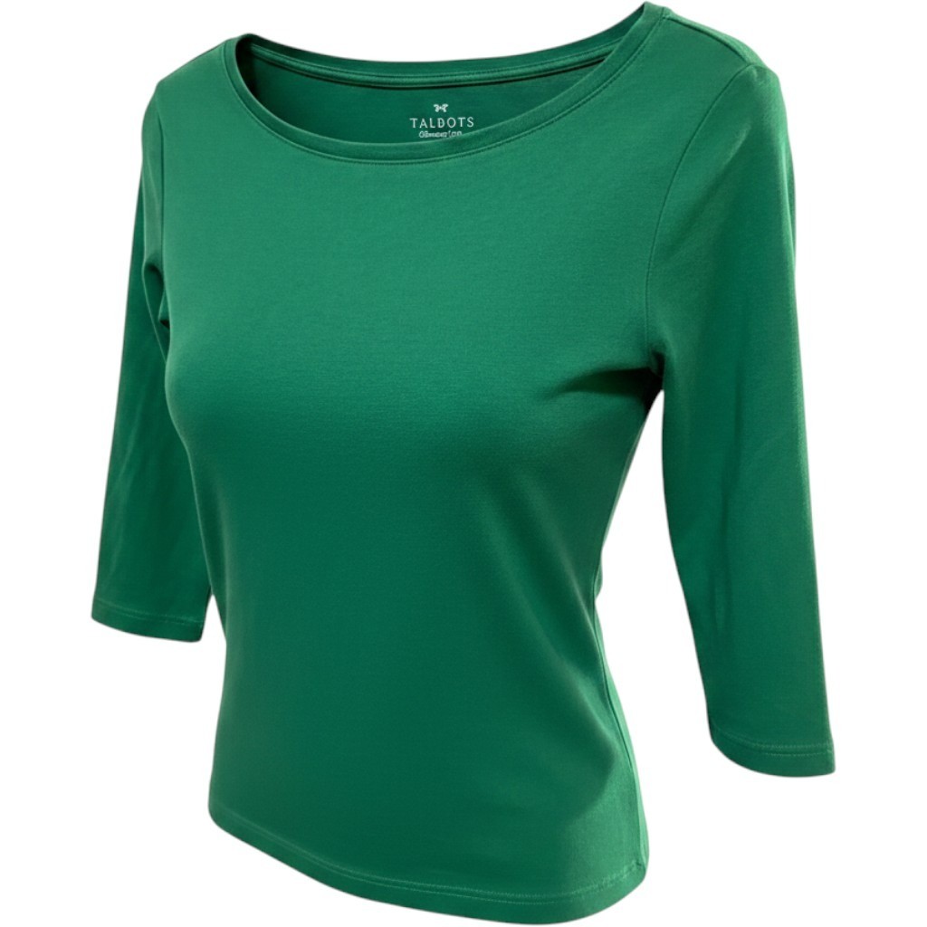 Talbots Green 100% Pima Cotton Boatneck 3/4 Sleeve Top Petites P Small