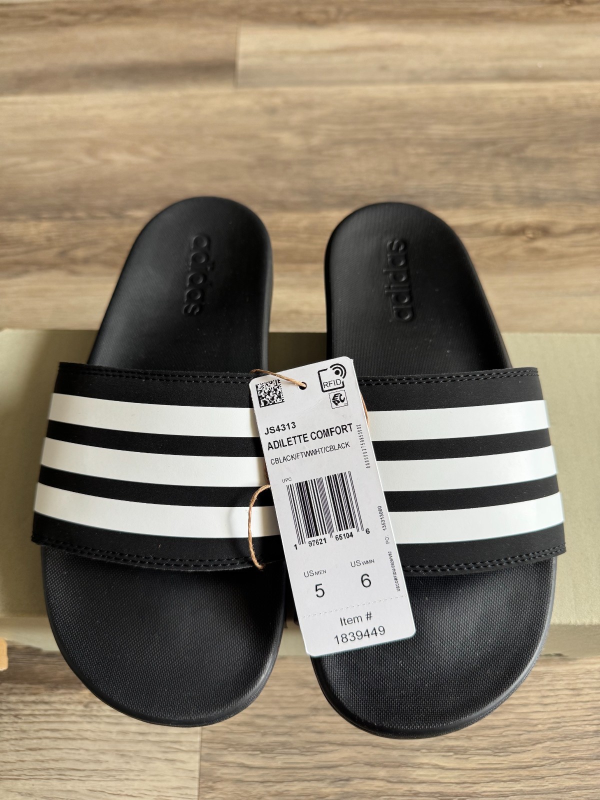 New ADIDAS Slides Adilette Comfort Black White Stripes Unisex Men’s 5 Women’s 6