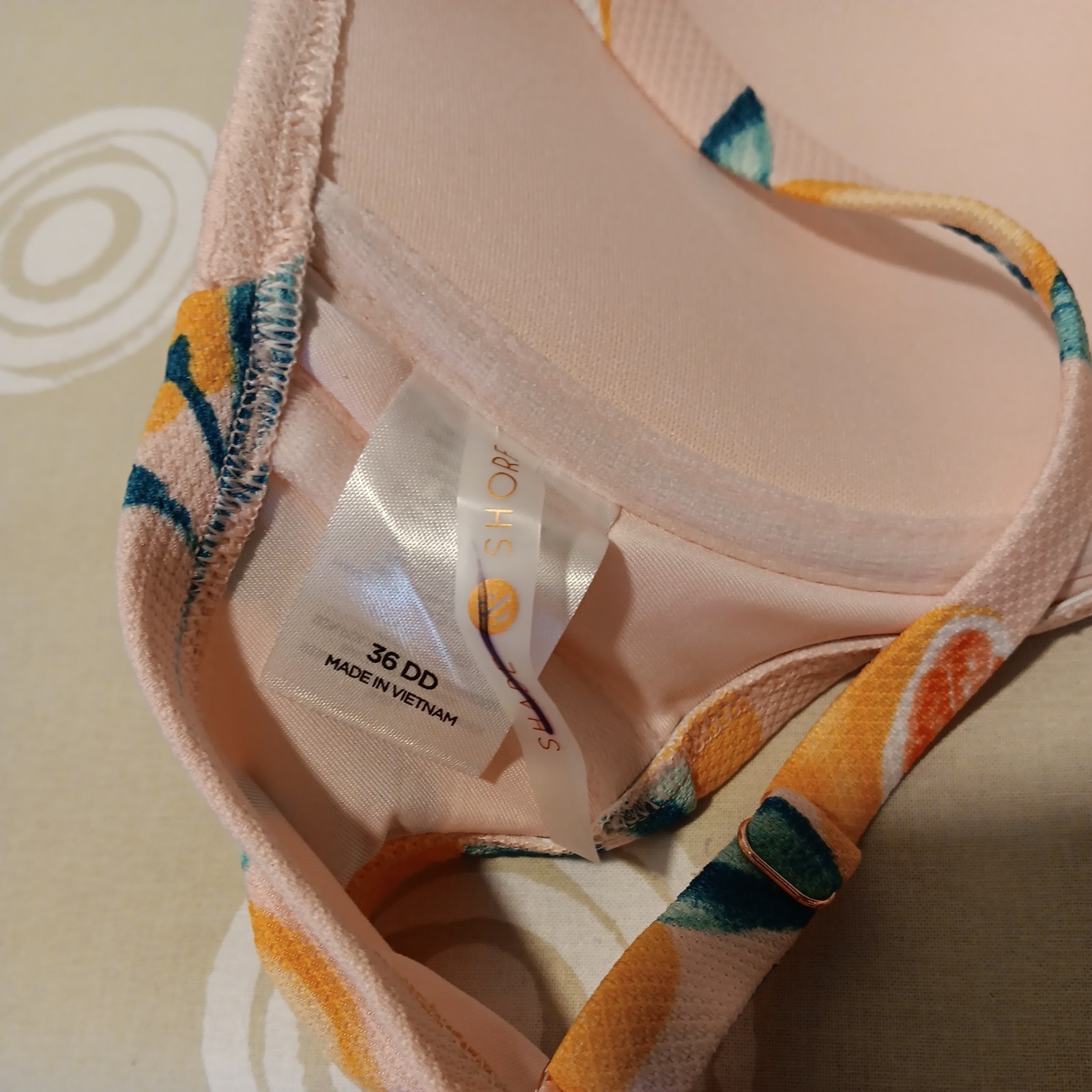 Bikini Top Size 36DD Underwire Shade & Shore Peach / fruit design Full Coverage