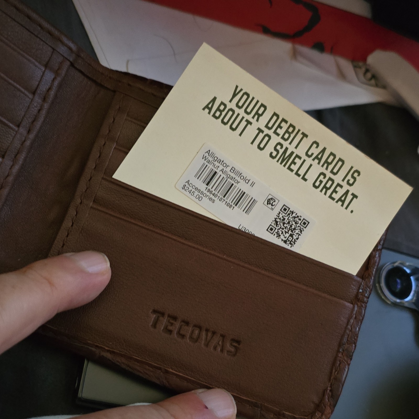 Tecovas Walnut/Brown Alligator Pattern Bifold Wallet Credit Card Folding Men