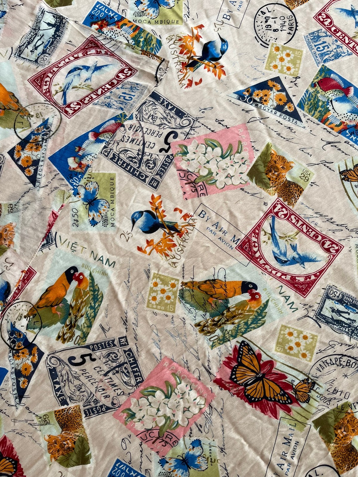 VTG Large stamp postmark square Scarf 100% Acrylic Multicolor Size 42″x42″