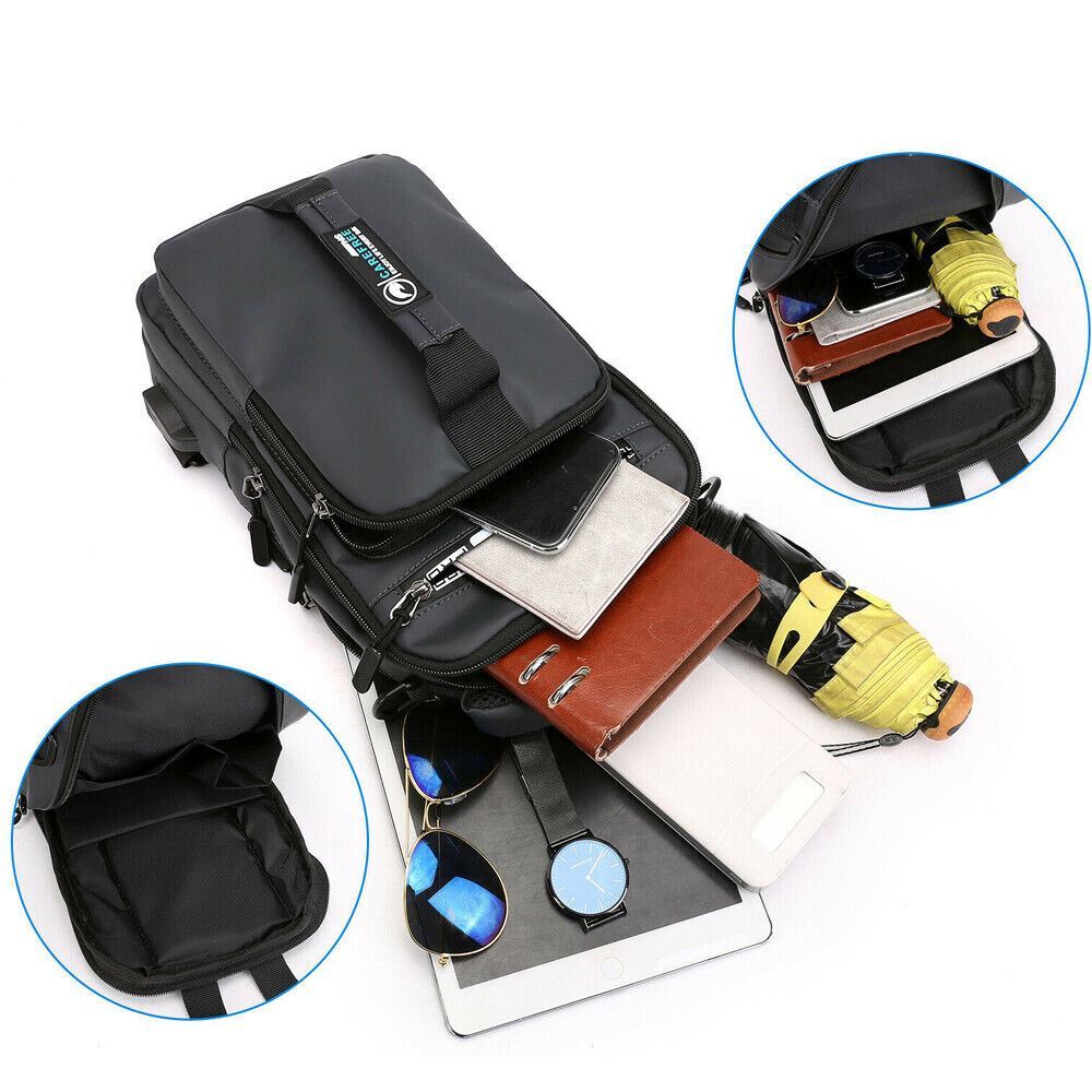 Anti-Theft Men’s Sling Crossbody Bag Chest Shoulder Messenger Backpack USB Port