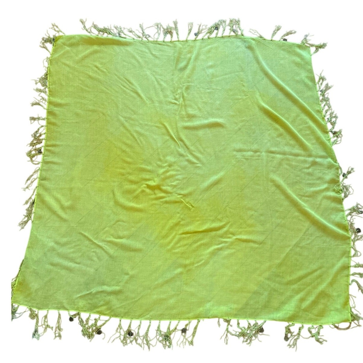 Echo Lime Green 42×42 Square Fringe Golden Coin Dangle Scarf
