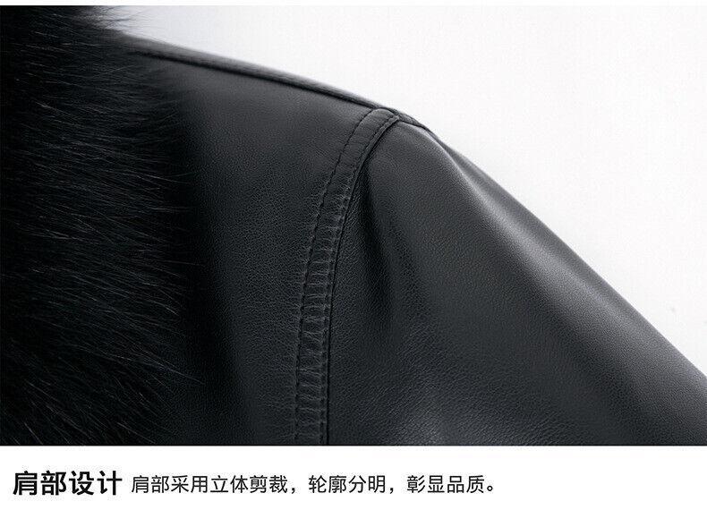 Mens Formal Elegant Faux Fur Collar Leather Loose Zipper Jacket Winter Down Coat