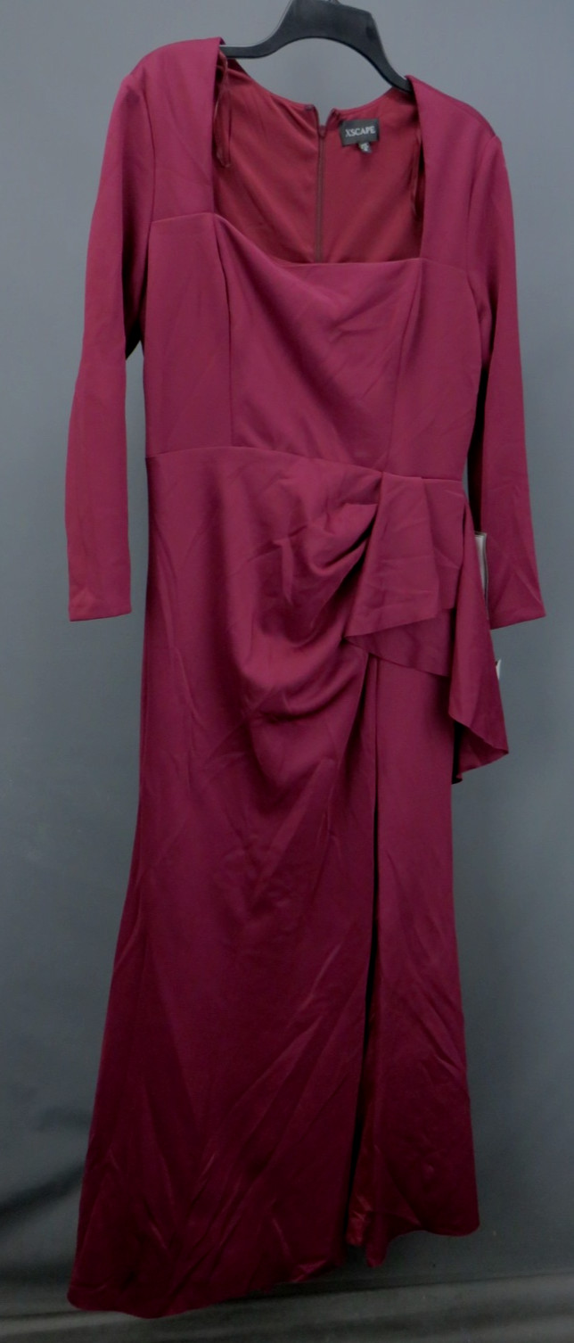 XSCAPE Square-Neck Draped Long-Sleeve Gown MSRP $249