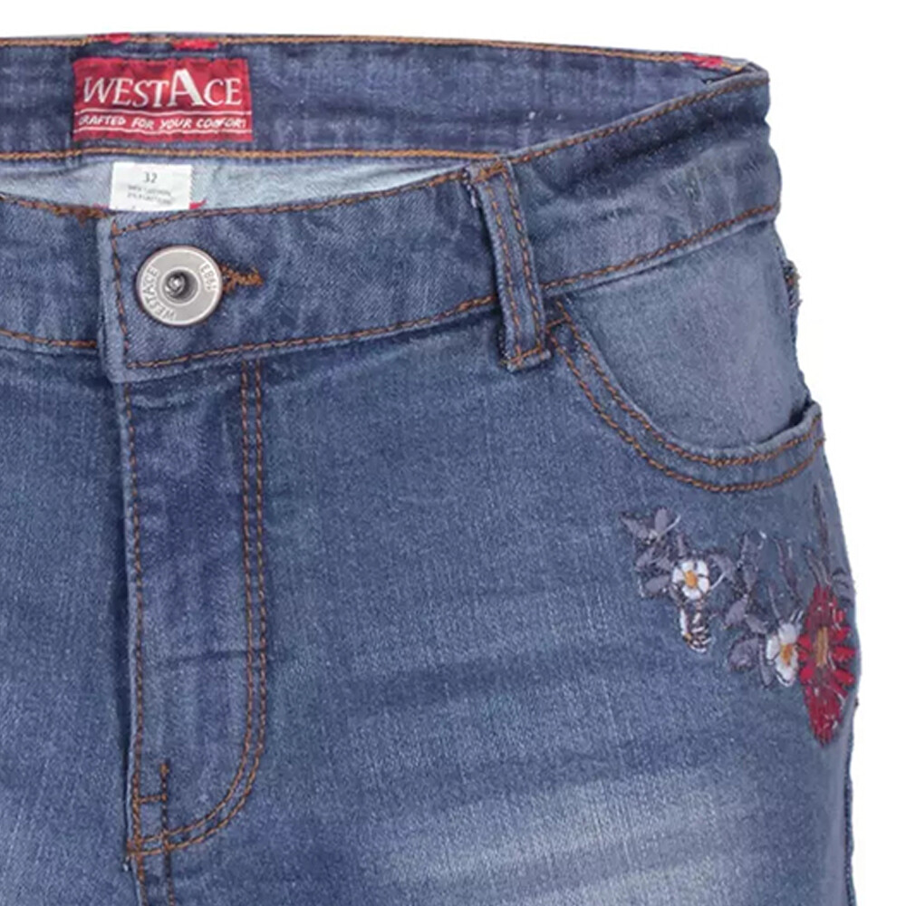 Womens Mid Blue High Waisted Stretch Denim Shorts Summer Hot Pant Multiple Sizes