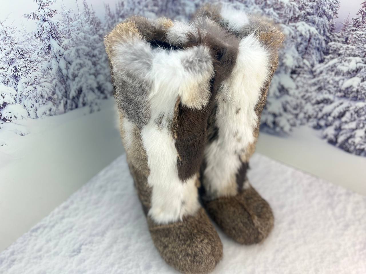 Rabbit winter fur boots for women, Patchwork genuine cozy fur snow boots