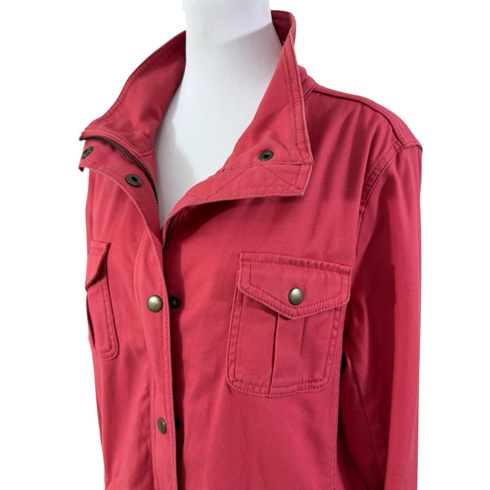 TALBOTS Jacket L Safari Field Utility Button Zip Up Twill Cotton Tencel Orange