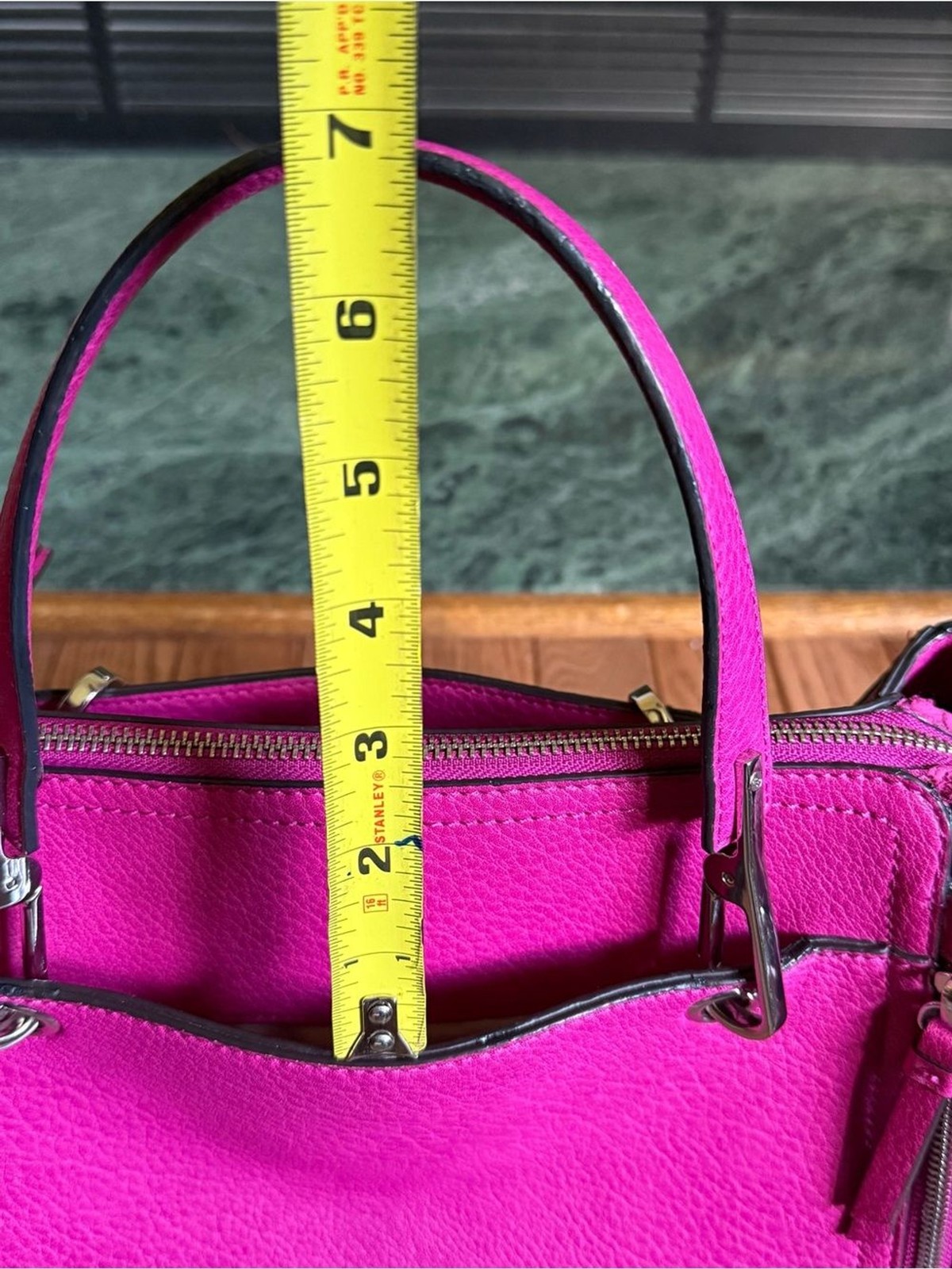 Calvin Klein Bright Fuchsia Pebbled Leather Satchel Tote with Silver Hardware