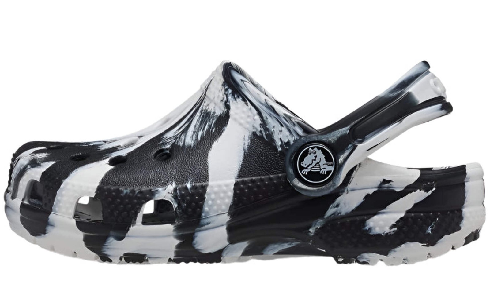 Crocs Classic Marbled Clog Kids Tie-Dye Black/White Slip-On Shoes Sizes: 1-13
