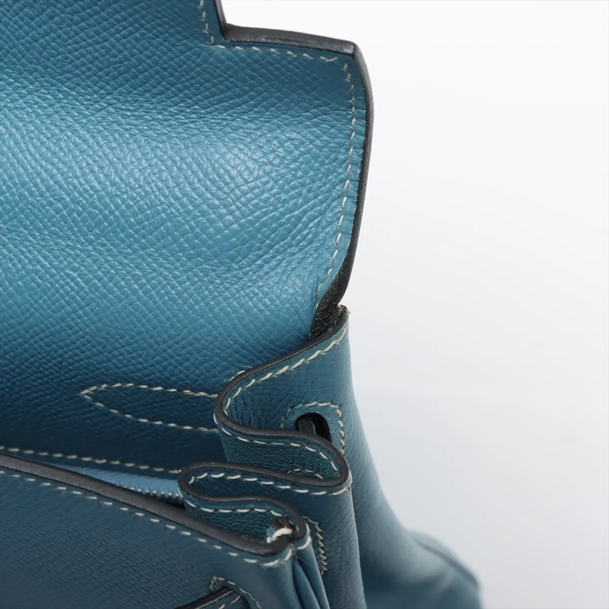 Hermès Kelly 28 Le Tournay Cushbell Blue Jean Silver Metal Fittings □C: 1999