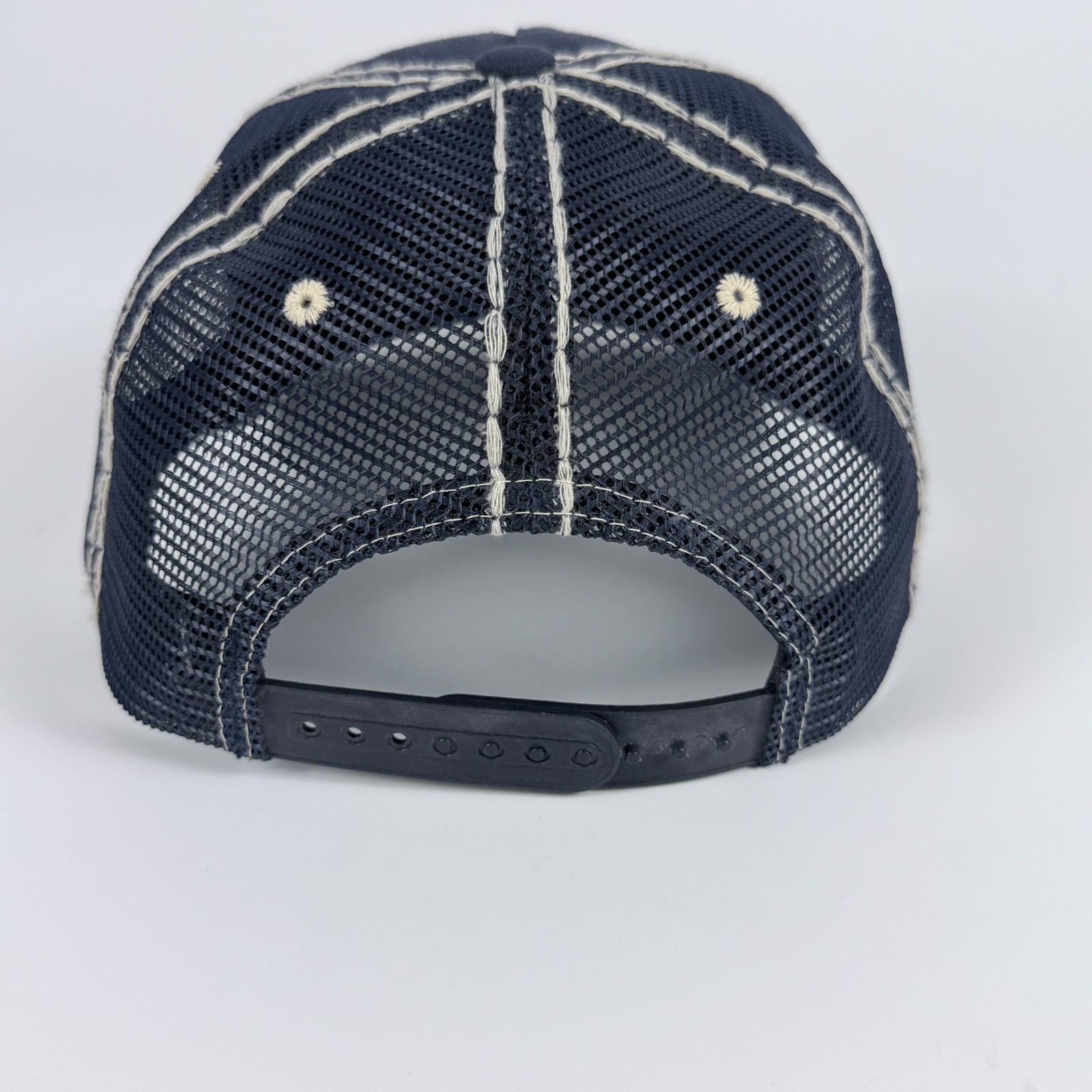 True Religion World Tour Trucker Hat Navy Blue Snapback Cap Contrast Stitch Logo